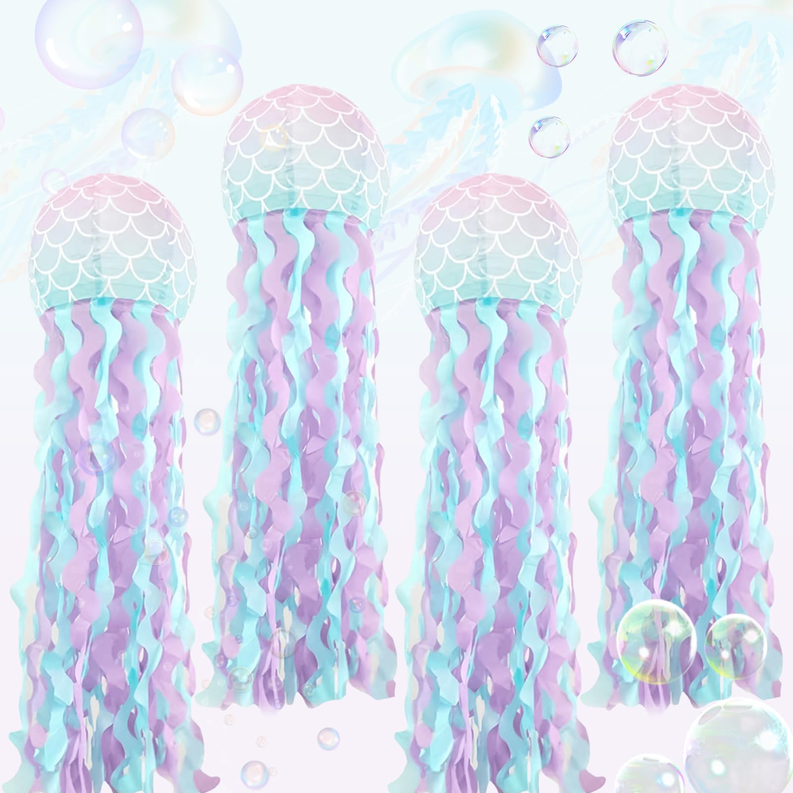 GOMETY Set di 4 lanterne di carta a forma di sirena, decorazione per feste, decorazioni per feste di compleanno, per ragazze, oceano, decorazione di compleanno sotto il mare, per feste