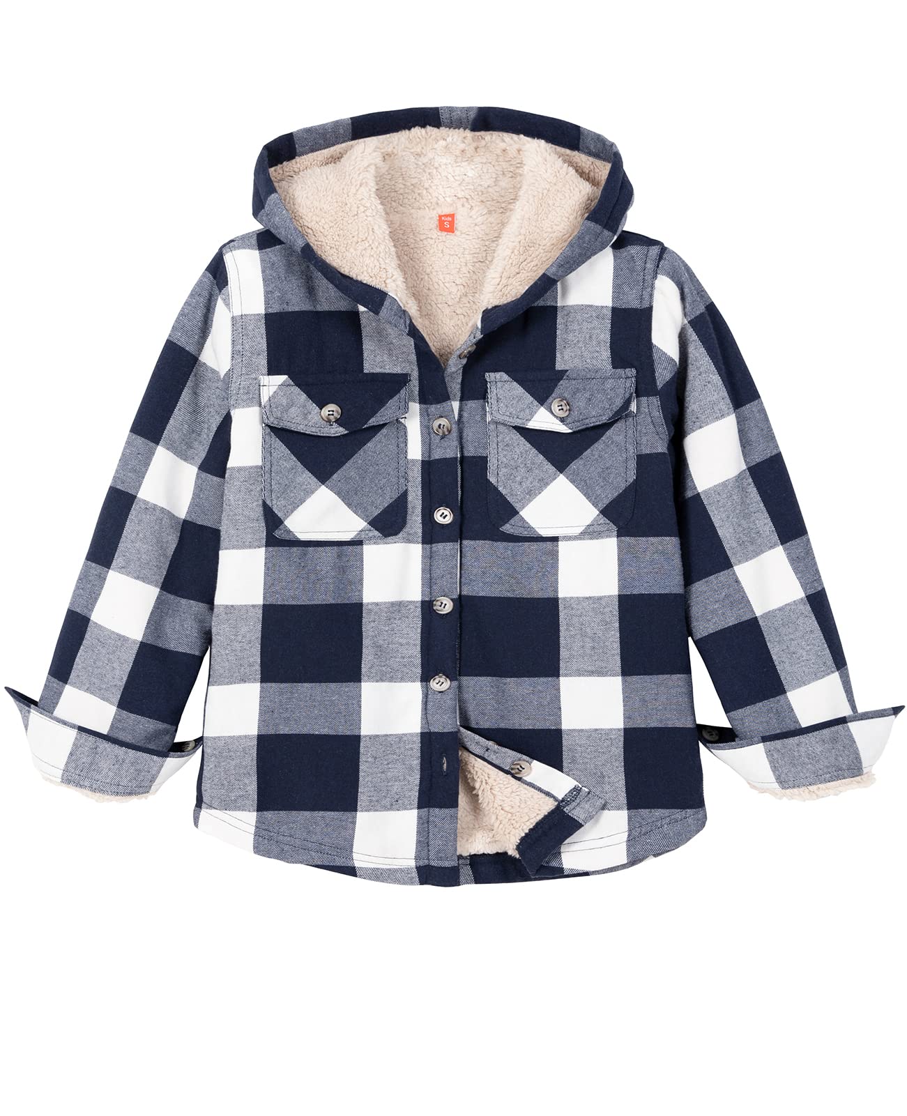 ZENTHACE Boys Sherpa Fleece Lined Flannel Plaid Button Down Shirt Jacket,Hooded Flannel Shirt with Hand Pockets