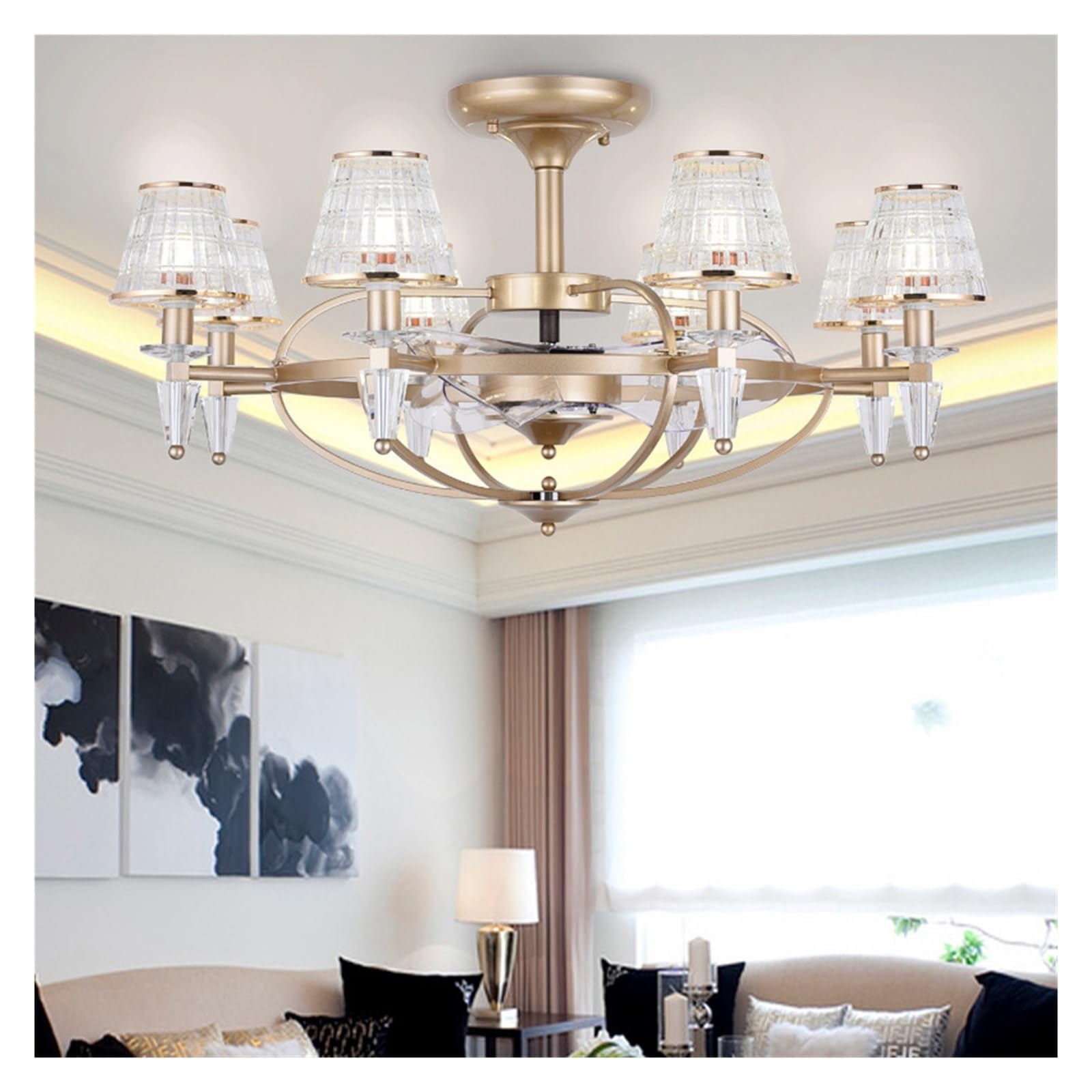 Generico Lampadario a Sospensione con Ventilatore a soffitto a LED, lampadario Artistico Nordico Invisibile per Sala da Pranzo, Soggiorno, Camera da Letto, anione Moderno Semplice Creativo (3)