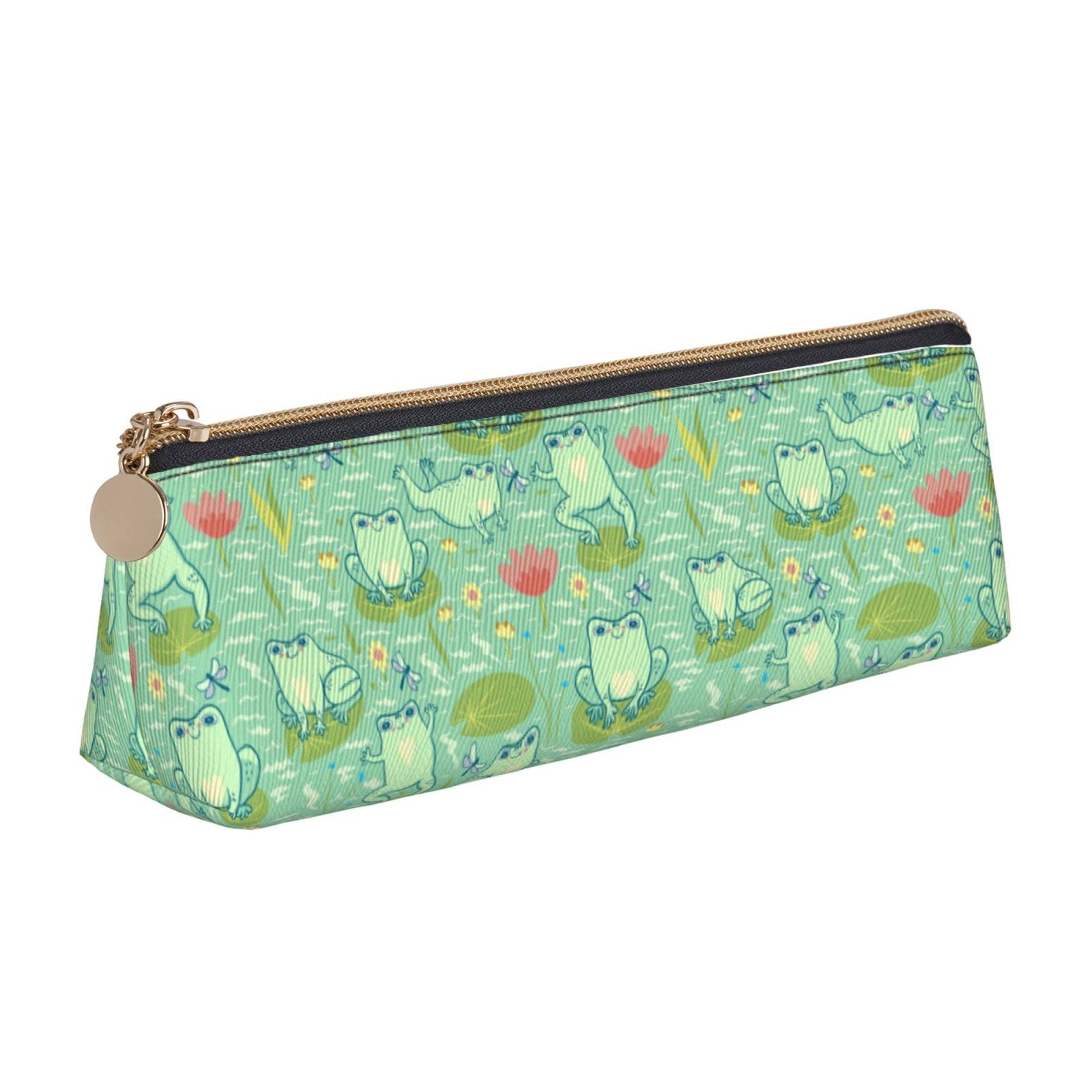 MRYUMI Cute Cartoon Frog Pattern Pencil Case Triangle Pencil Pouch Portable Pen Holder Bag With Zipper For Women Men Office