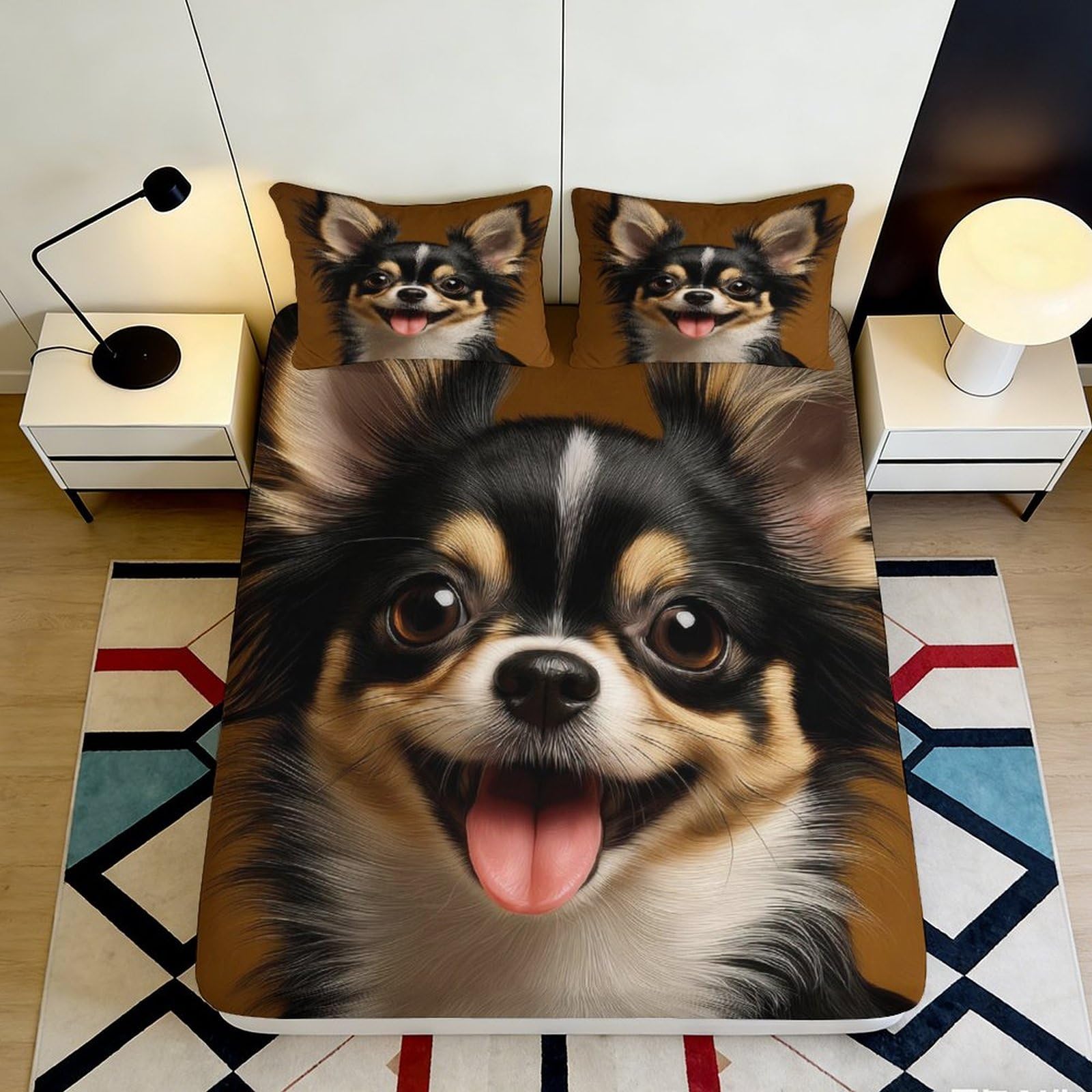3D Printed Cute Chihuahua Dog Fitted Sheet Microfiber Brown Cartoon Animal Mattress Cover for Bedroom Dorm Decor 90x200x25cm