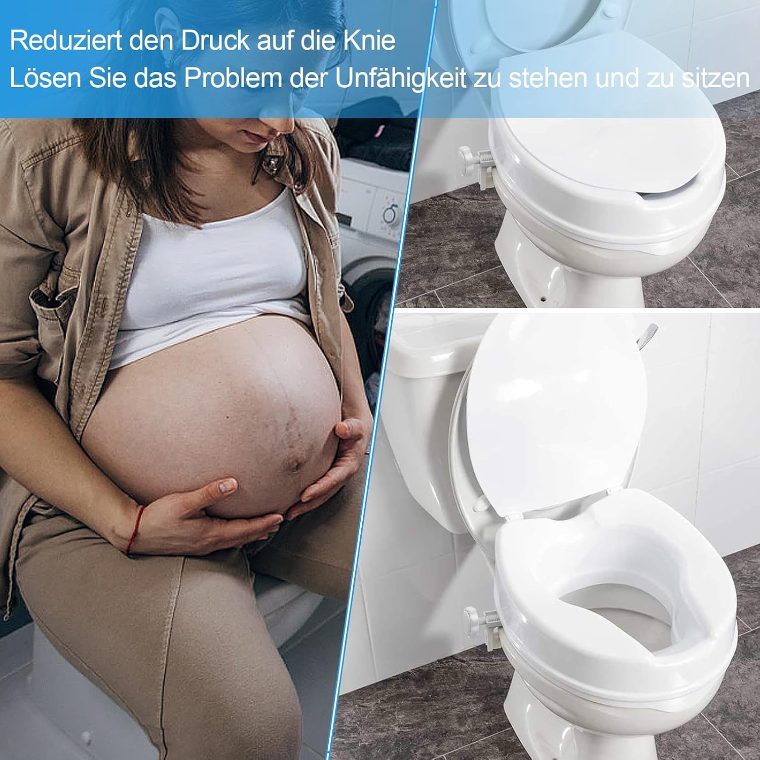 Podwyższenie siedziska toalety dla dorosłych, z pokrywką, 16 cm | Dla seniorów, kobiet w ciąży i niepełnosprawnych