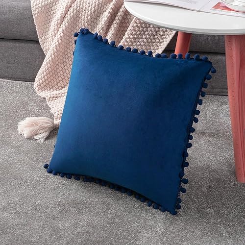 Miniatura 6 de 2 fundas para cojín decorativo de terciopelo con pompones