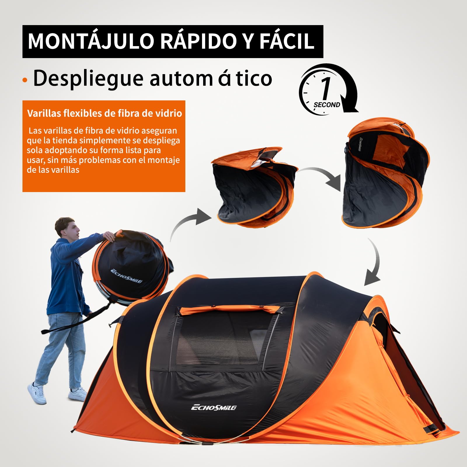 EchoSmile Tienda de Campaña Pop Up 2/4/6 Personas Tenda Campismo | Instantánea,Ventanas, Bolsillos, Bolsa de Transporte, Impermeable, Anti-UV,para Campismo,Senderismo Playa