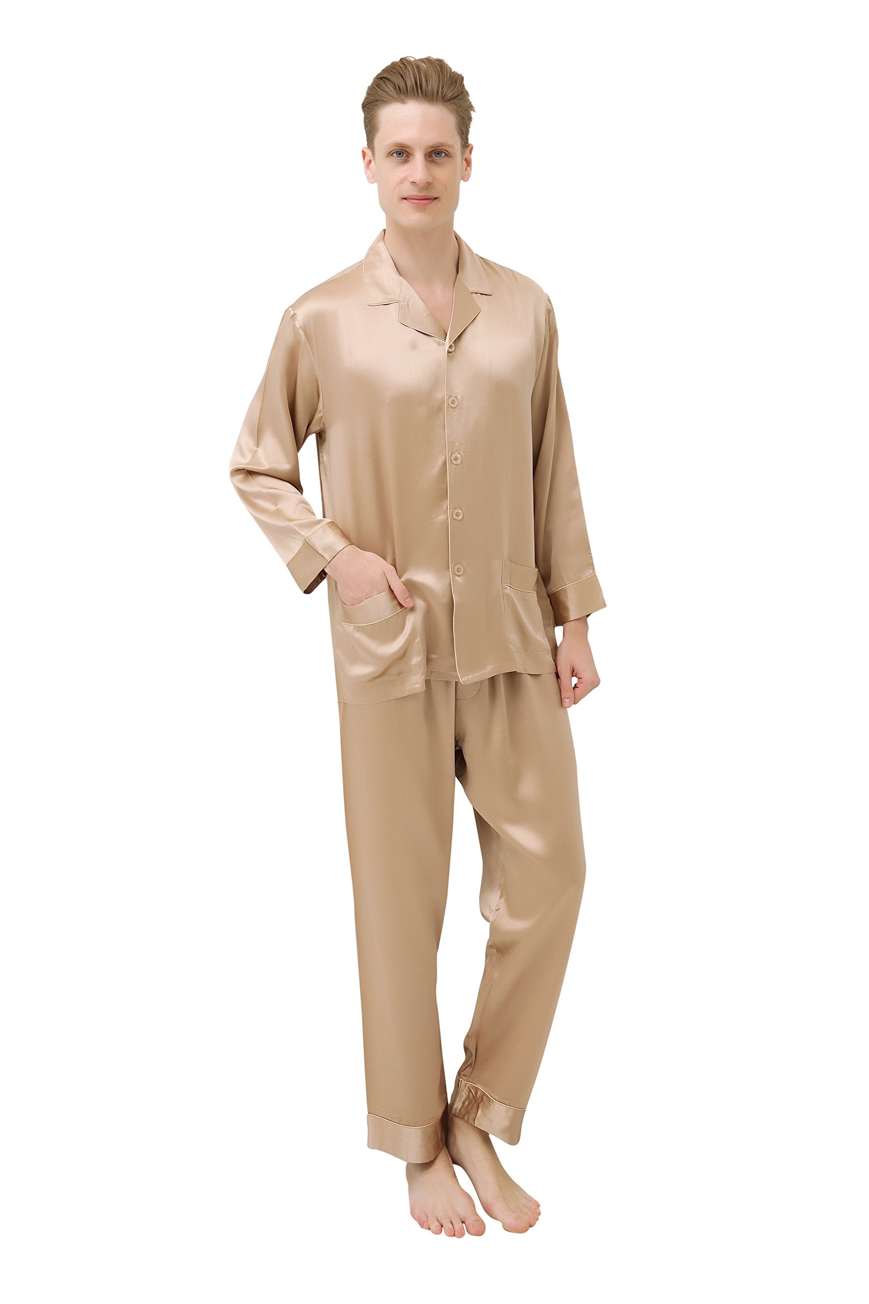 100% Cocoon Silk Men's Luxury Pajama Set,US/European Style Silk Pajama Set for Men Size US S - XXL