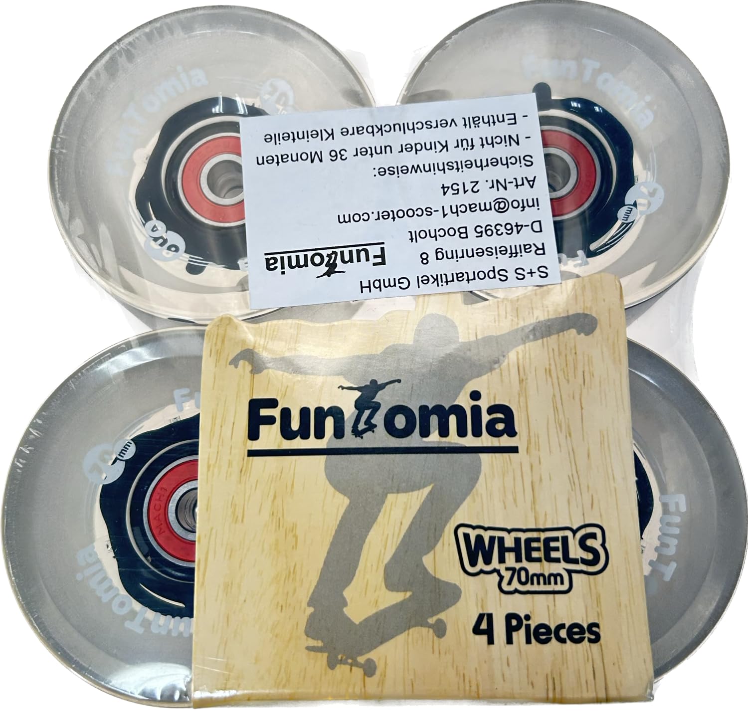 FunTomia 4 Pezzi Longboard/Skateboard/Miniboard Ruote (Big Wheels) 70x51mm 80A incl. Mach1 Cuscinetti a Sfera, Magnete Spacer + T-Tool