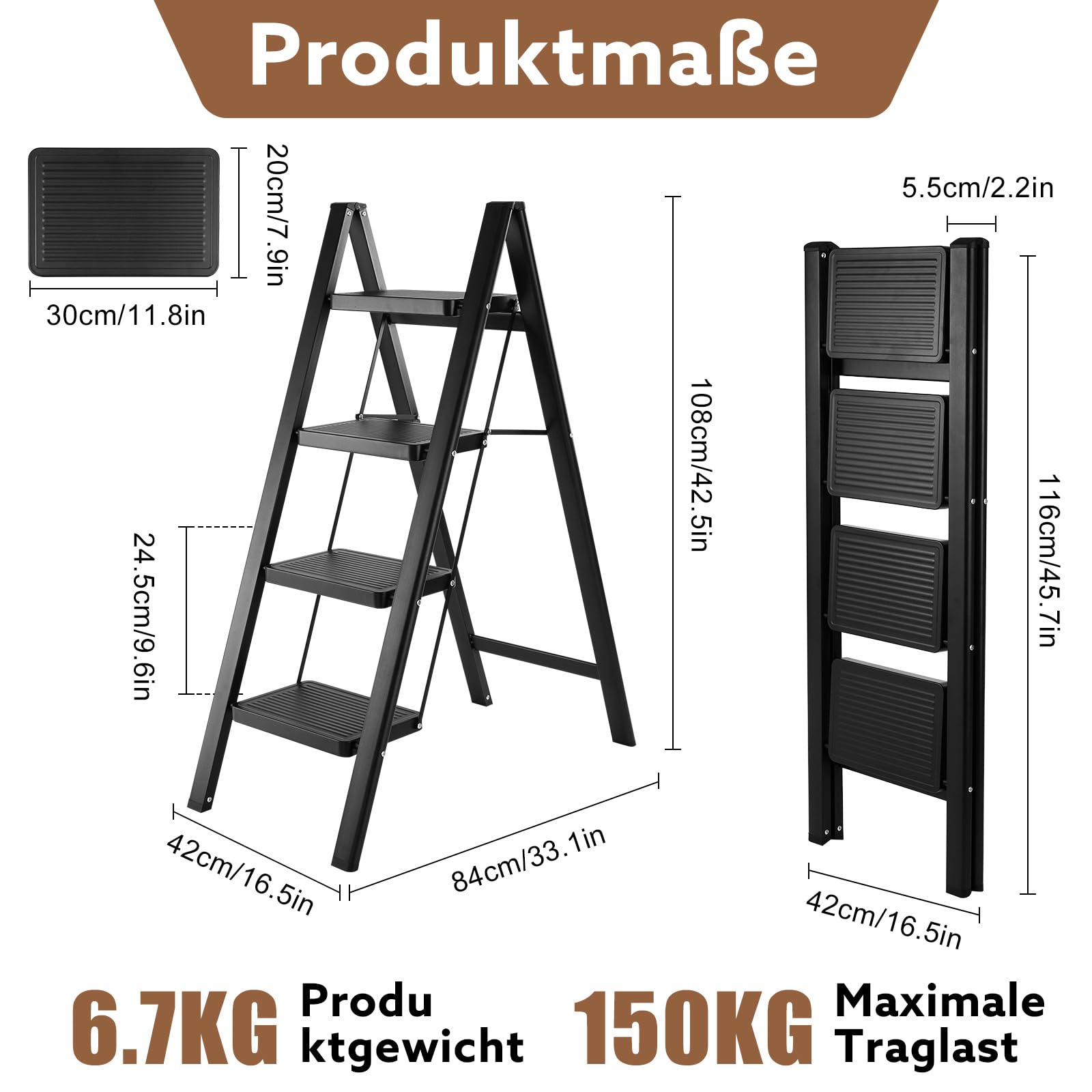 Escabeau pliable à 4 marches