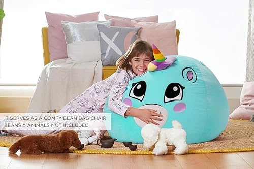 Miniatura 258 de Aubliss - Funda para organizar juguetes de felpa, se convierte en un puf cuando se rellena Se convierte en un puf para niños cuando está lleno. Aqua