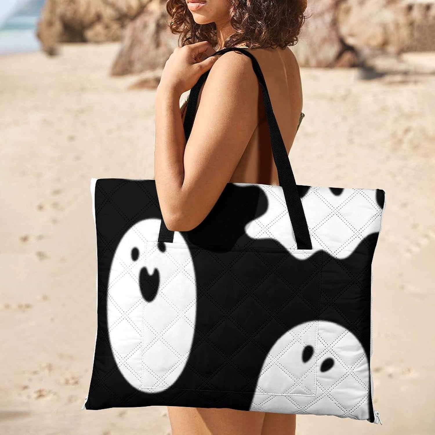 Halloween Goth Picnic Blanket with Zipper Water Resistant Sand Free Picnic Mat Washable Foldable Easy Carry Beach Blanket for Lawn Beach Hiking Camping