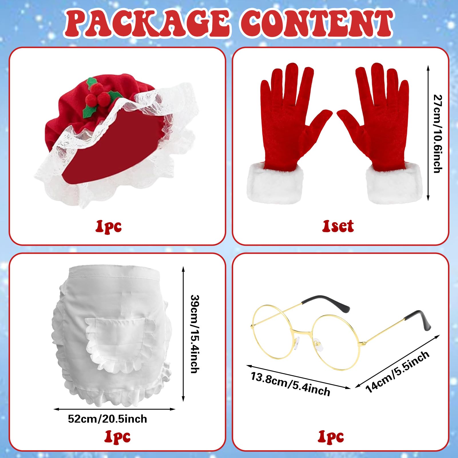 Maryparty Mrs Santa Claus Costume Women Christmas Costume Women Christmas Santa Hat with Red Gloves Santa Gloves Xmas Apron Gold Santa Glasses for Santa Outfit - Image 2