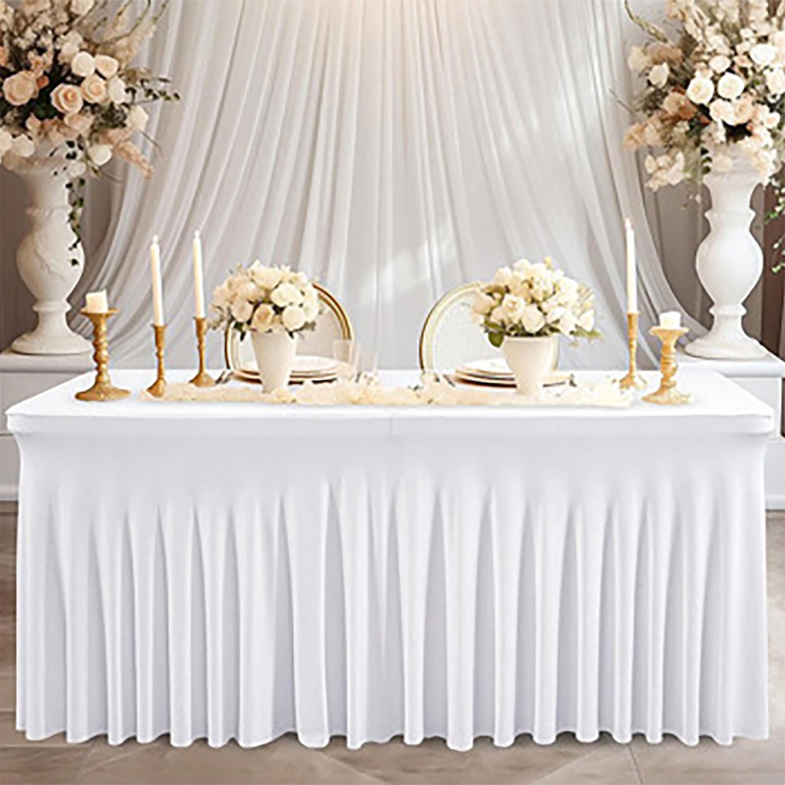 Jupe de Table Polyester, Nappes Extensibles pour Tables Rectangulaires 6ft, avec Élastique, pour Mariage, Fête, Banquet, Événement, Buffet, Réception(Golden yellow,120x60x76cm/47.2x23.6x29.9in)