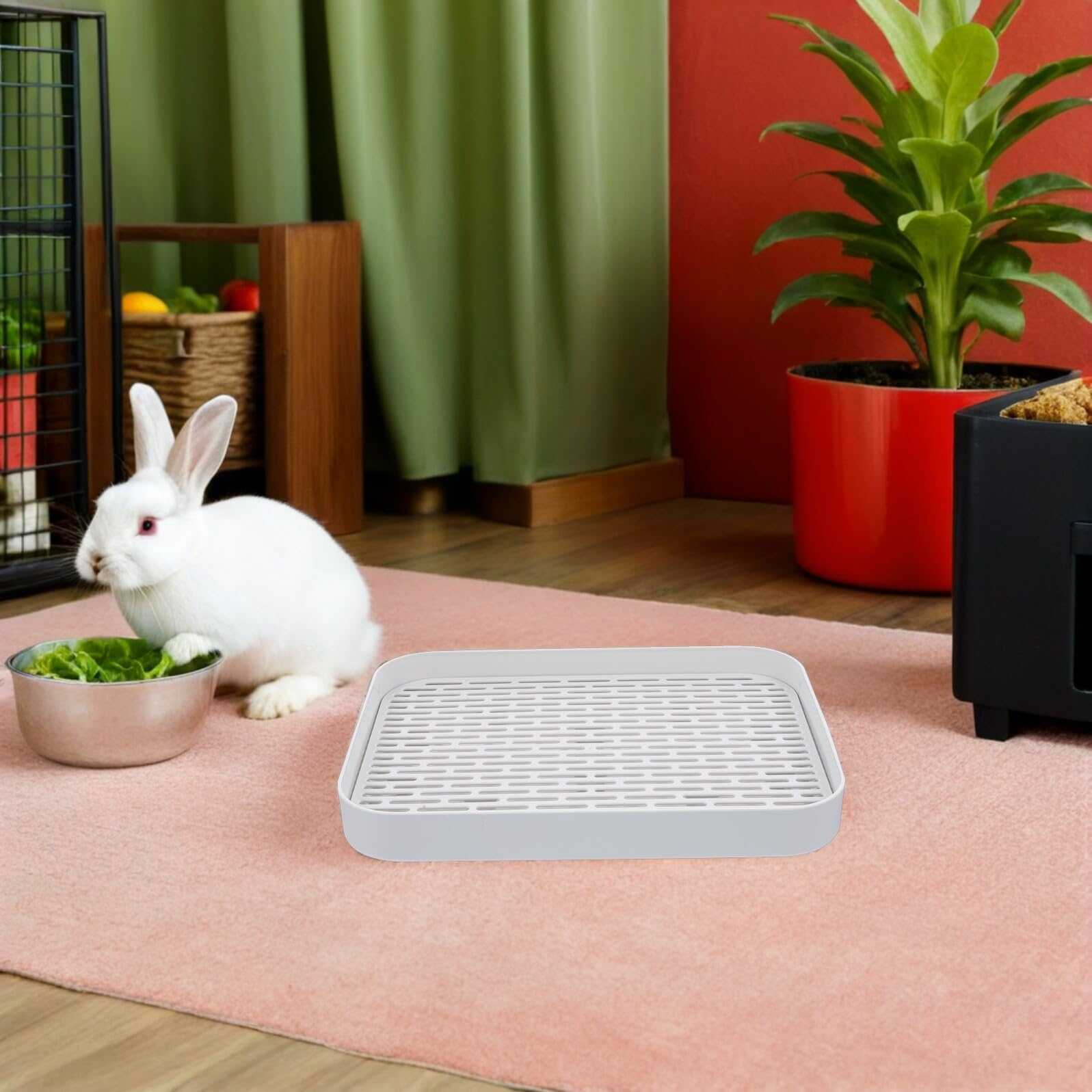 GALPADA Set 2 Vaschette Lettiera Angolare Profonda in Plastica per Conigli e Piccoli Animali Vasino Igienico Antiversamento per Porcellini D’India Criceti e Furetti Accessorio Toilette