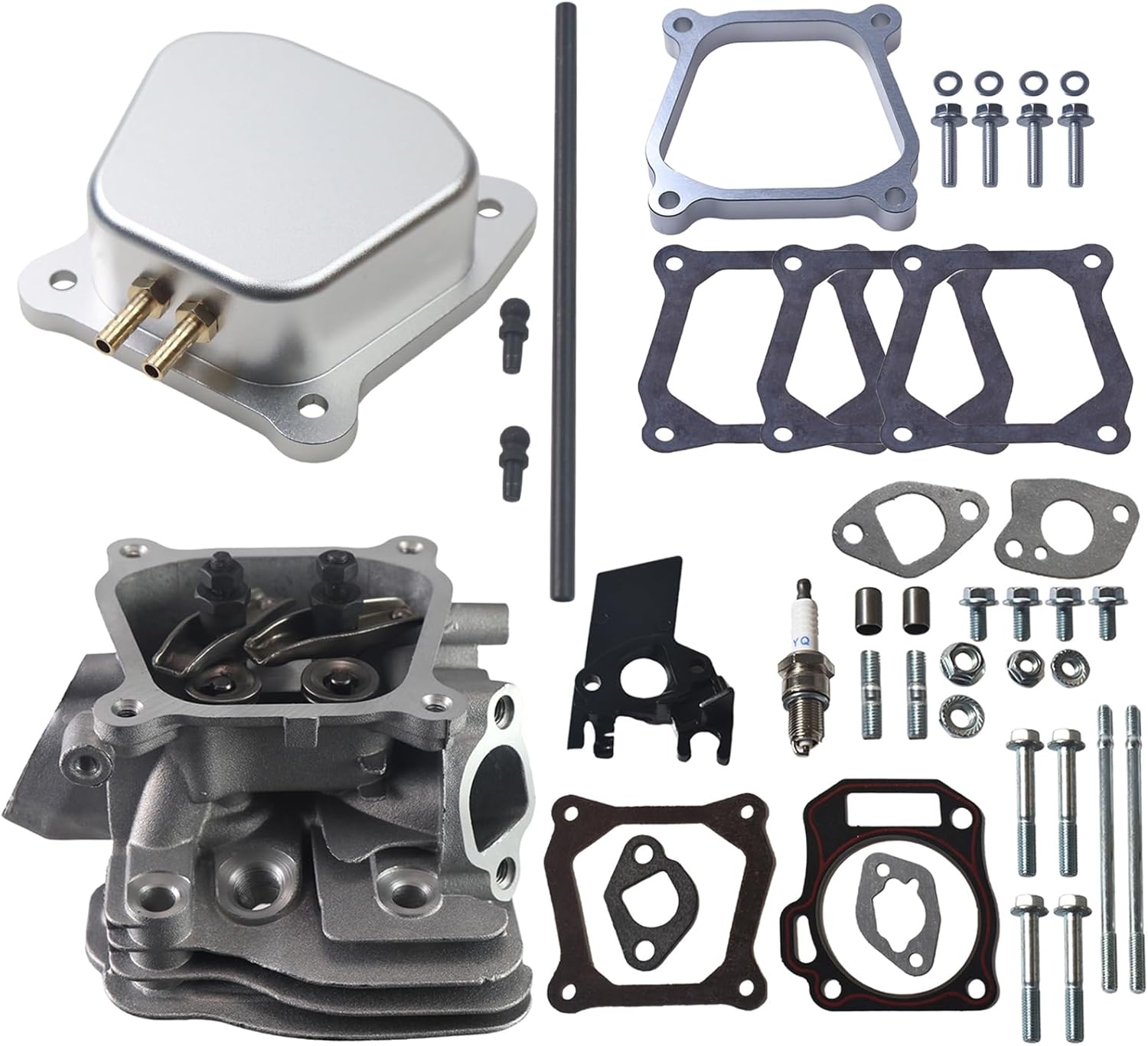 Assembled Cylinder Head with Billet Aluminum Valve Cover Spacer For Honda GX160 GX200 5.5Hp 6.5Hp Harbor Freight Predator 212cc non hemi Engine