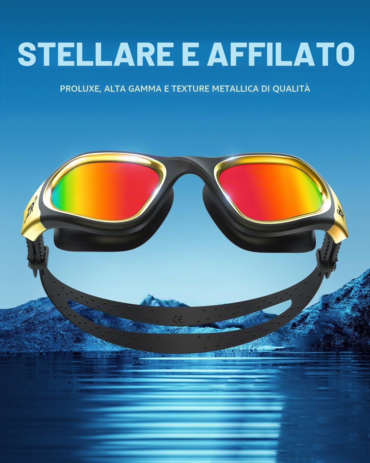 ZIONOR Occhiali da nuoto polarizzati per uomo e donna, G1-MAX Occhialini da nuoto con specchio/lente fumo, protezione dai raggi UV, cinghia regolabile, comfort professionale
