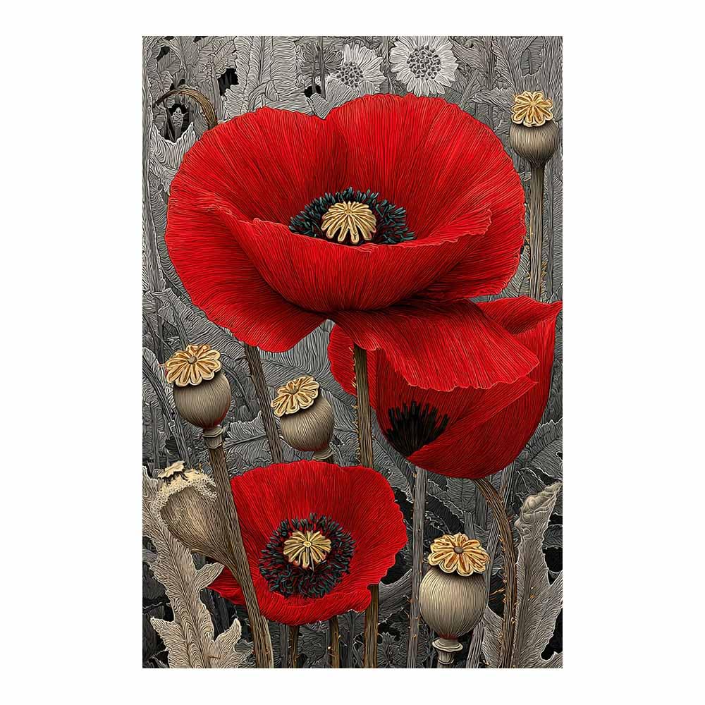 Hoqiu Multicolor Flowers Wall Canvas Poppy Floral Artwork Artwork, Wall Decoration Living Room Bedroom Hallway Stairs Decoration.(Multicolor)-80X120cm Unframed