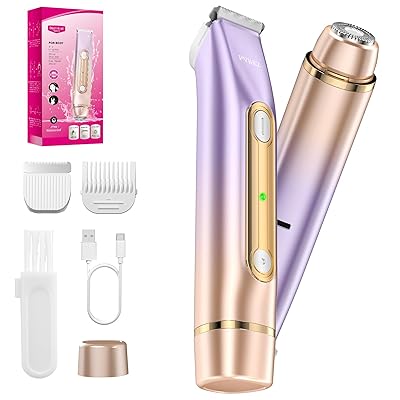 2 in 1 Bikini Trimmer for Women, Dual Head Electric Razor, IPX7 Waterproof Wet/Dry Use Women Electric Shaver, Painless Body Facial Hair Remover for Bikini Legs Arm Underarm, (Lavender)