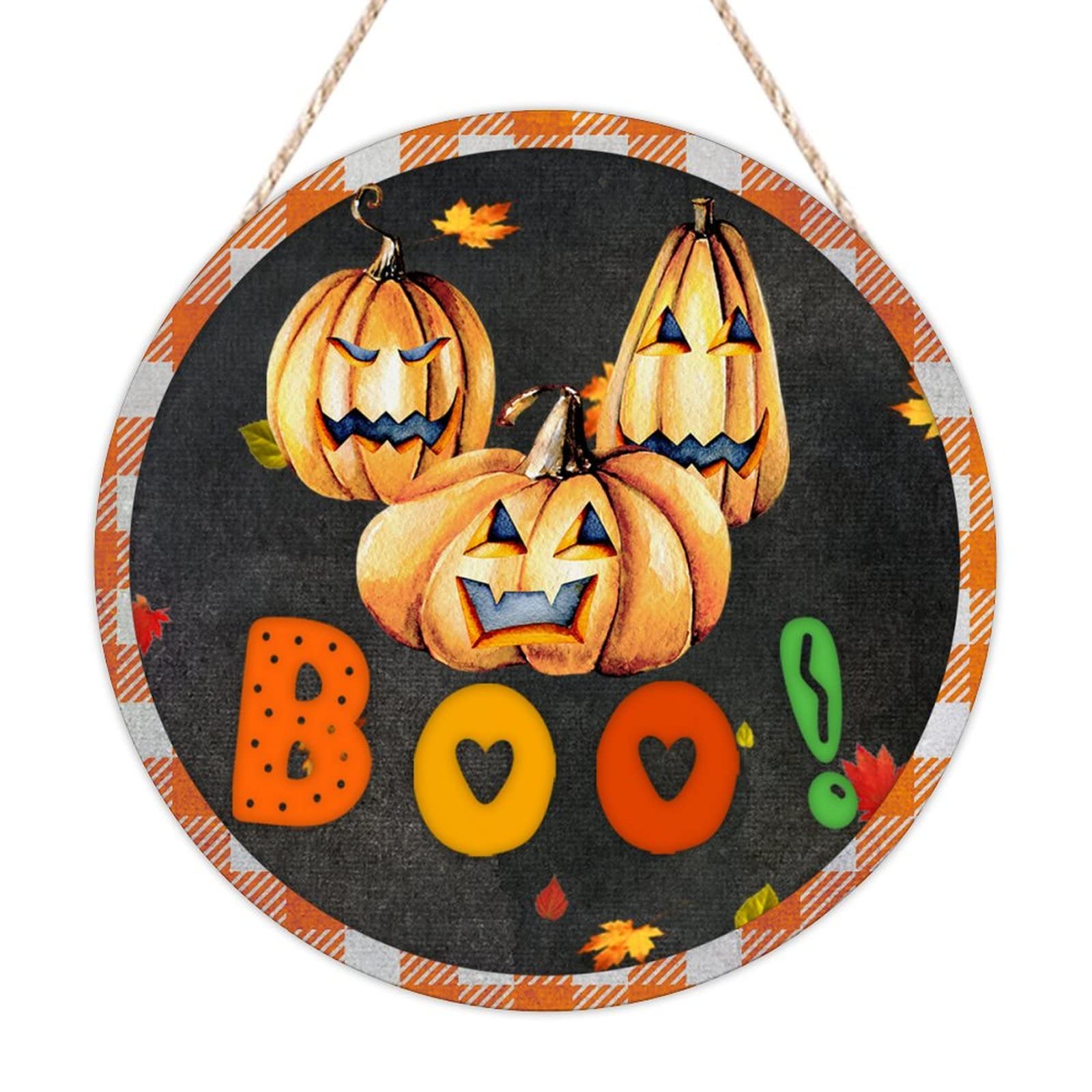 Plaque en bois Halloween Boo citrouille déco horreur minimaliste 30,5 cm