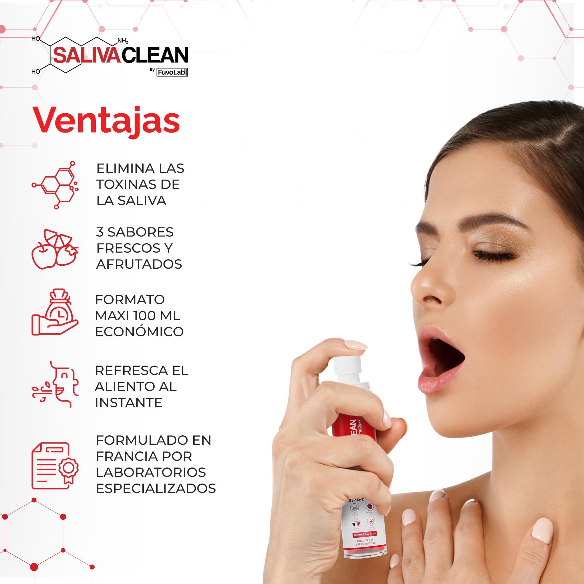 SalivaClean Anti-THC Spray Bucal 100 ml Fresa | Detox Salival Instantáneo | Limpiador Bucal y de Saliva | Spray Detox Anti THC