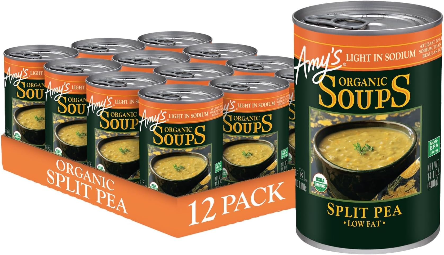 Amy's Soup, Vegan Split Pea Soup, Light in Sodium, Gluten Free, Made With Org...