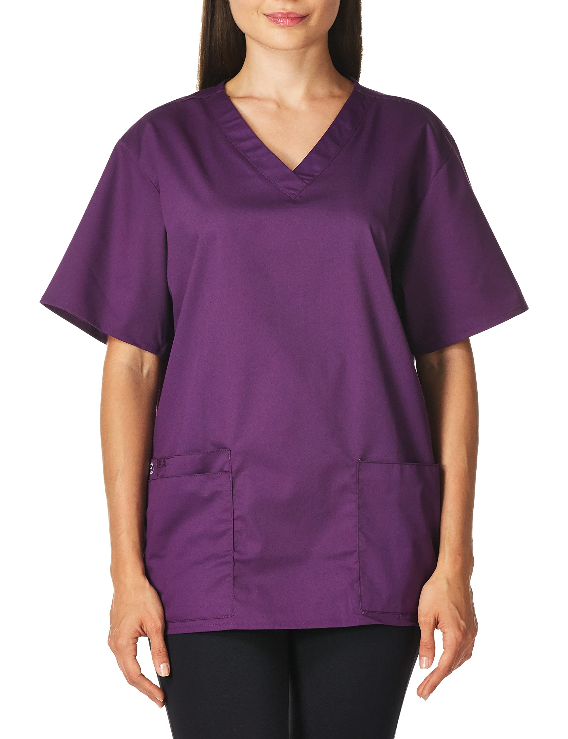 WonderWink Women's Wonderwork V-Neck Scrub Top, Eggplant, M