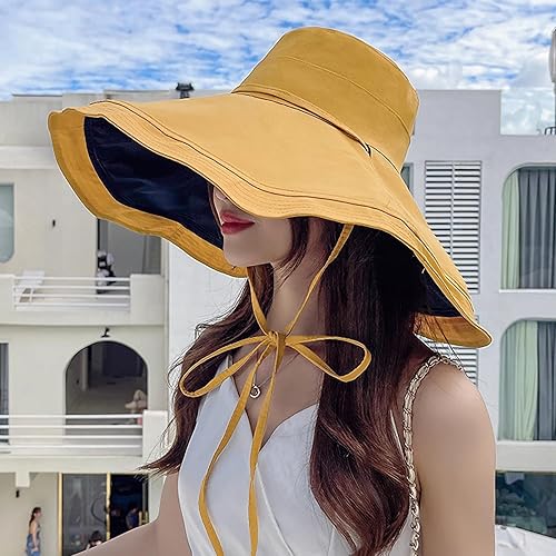 Miniatura 36 de Sombrero de sol de ala súper ancha para mujer, de algodón, plegable, reversible, con borde con cable, protección UV, verano, playa, viajes, jardín