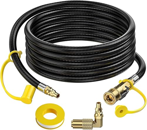 Miniatura 1 de Manguera de conexión rápida de propano RV de 12 pies, con válvula de cierre de seguridad de 14 pulgadas y enchufe macho de flujo completo de 14