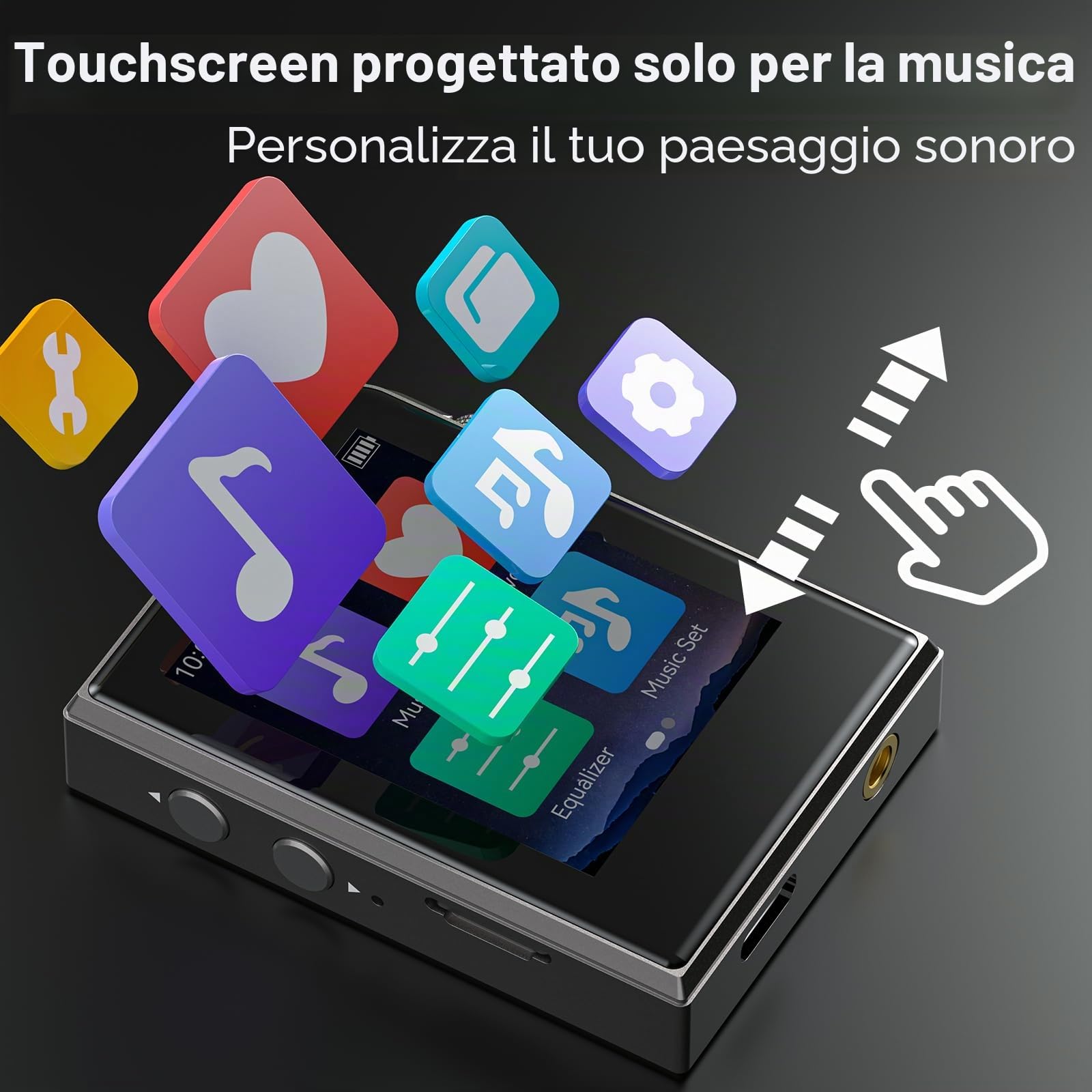 64GB HiFi Lettore MP3，DAC DSD Custodia in Lega di Alluminio CNC, Schermo Touch 2", Lettore Audio Digitale Portatile, Riproduzione con Ripresa, Espandibile fino a 128GB