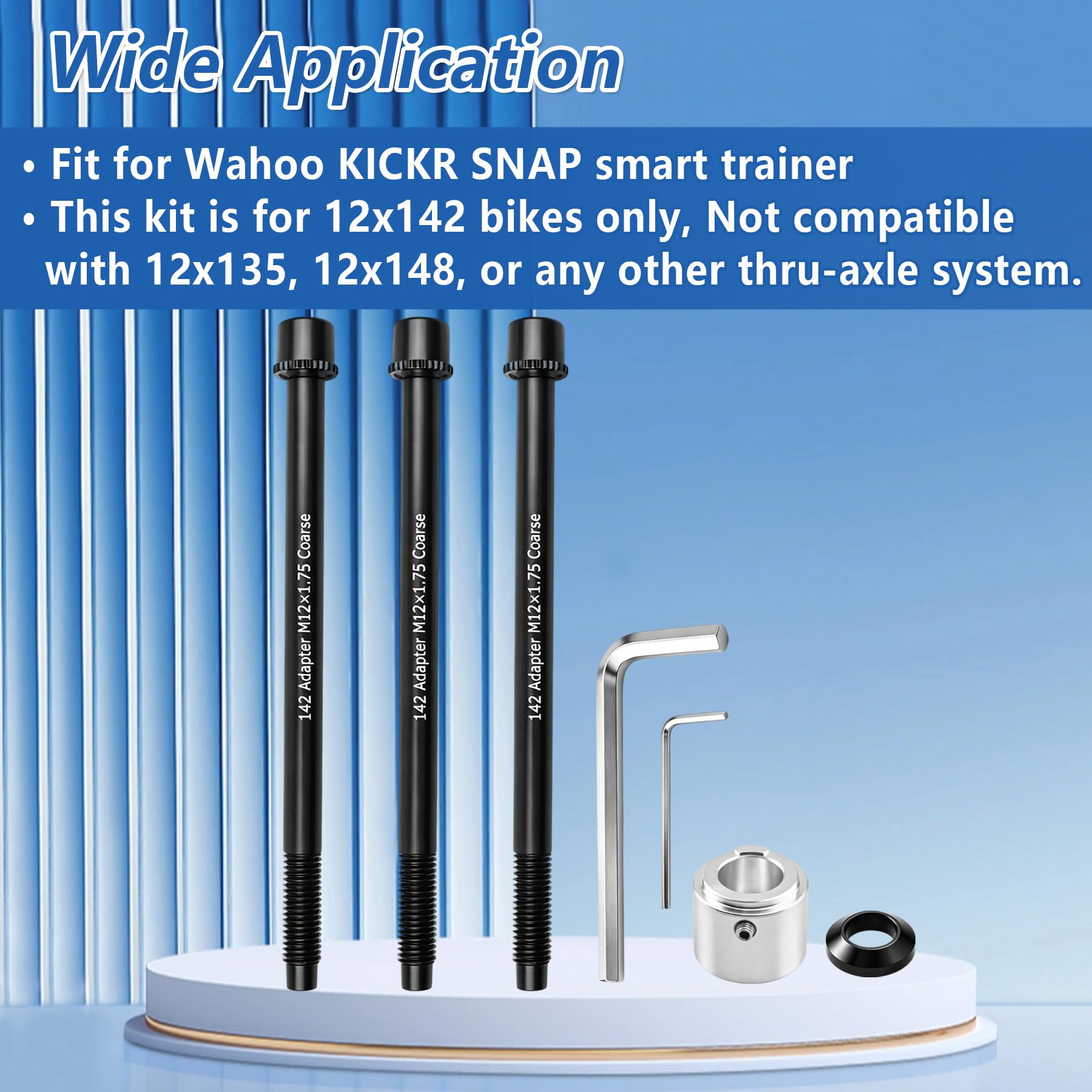 12 x 142 mm Steckachsenadapter, passend für Wahoo KICKR SNAP Trainer 12 mm x 142 mm Fahrräder, komplettes Set mit Installationswerkzeugen, nicht für 12 x 135 / 12 x 148 Boost