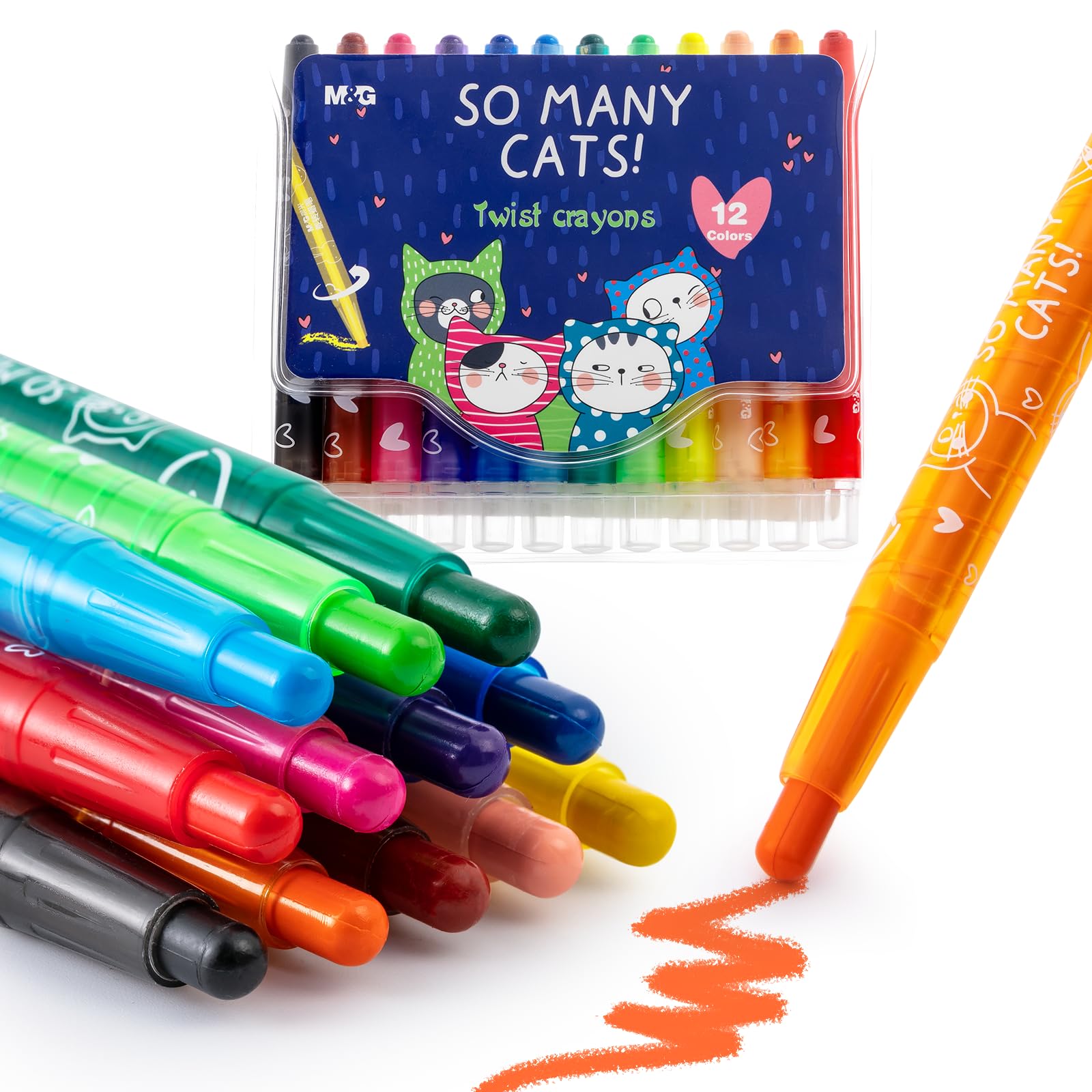 M&G Stocking Stuffers,12 PCS Twist Gel Crayons for artists,Non-Toxic Crayon Set for Glass and Paper with Clear Plastic Crayon Case, Holiday & Christmas Gift