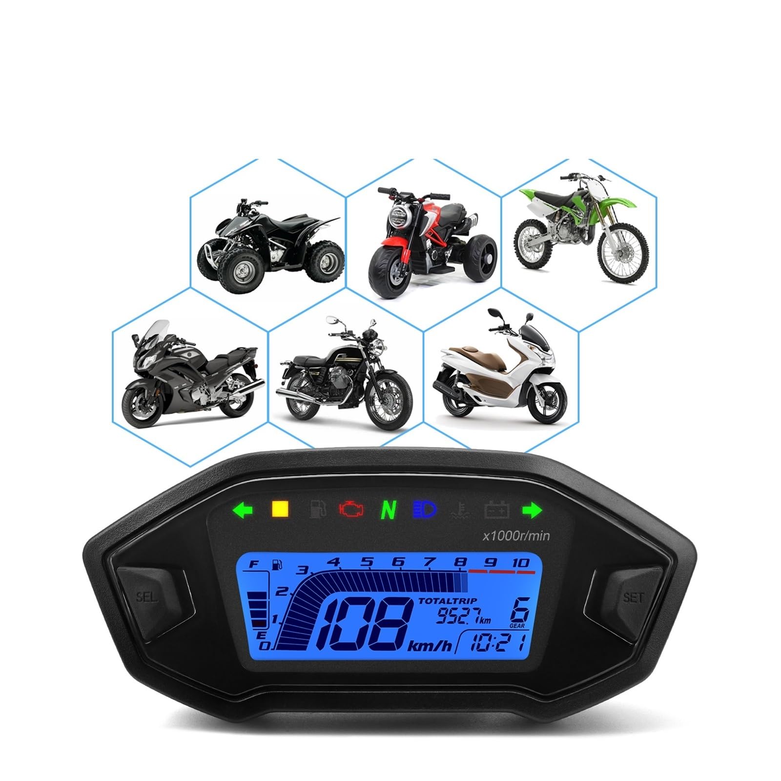 Contagiri contachilometri 12V Moto Cruscotto Tachimetro Digitale Contagiri Accessori Moto Strumento Display A LED 0~10000 RPM Per 1-4 Cilindro