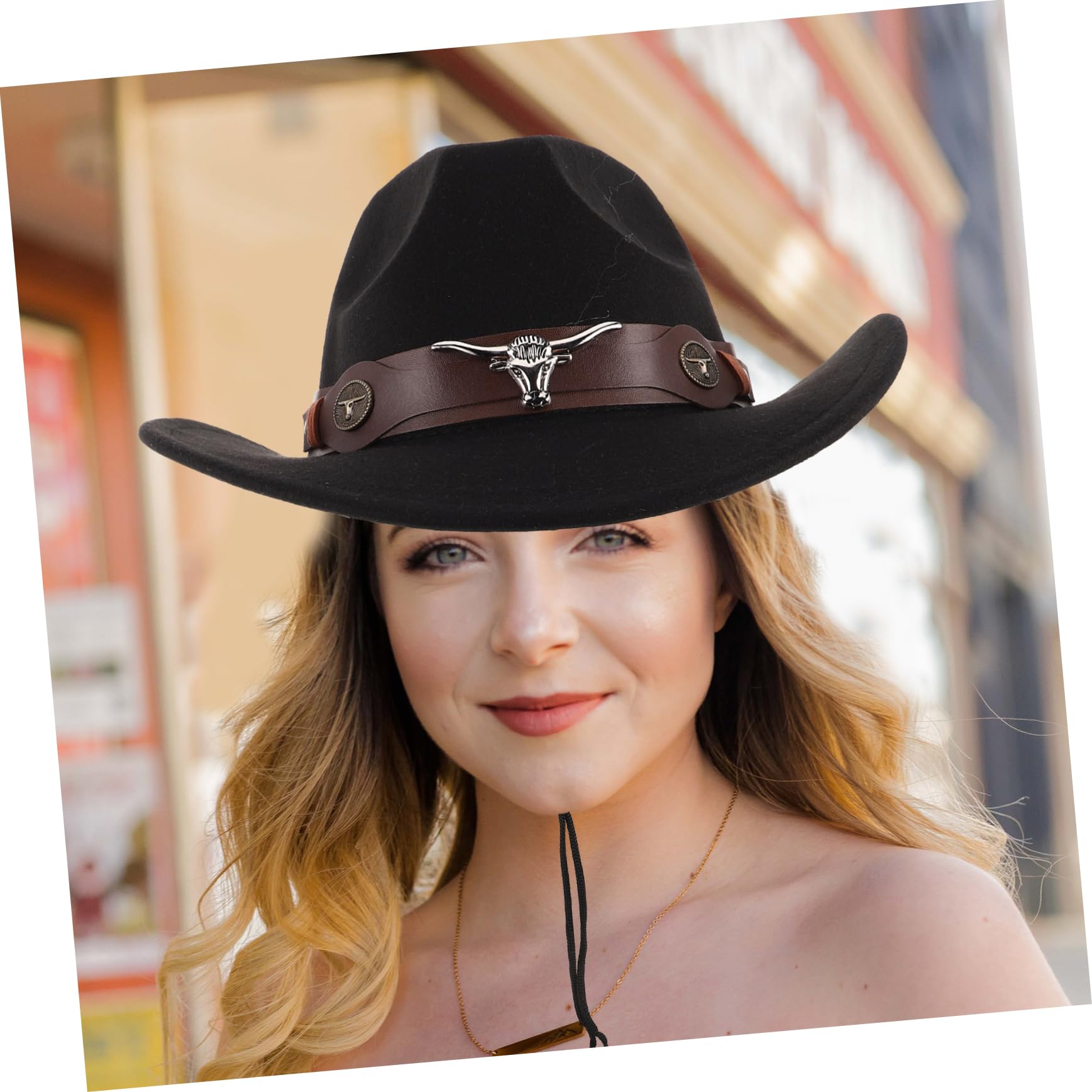 BESPORTBLE 4pezzi Cappello Western Uomo Donna in Morbido Panno di Fibbia Regolabile con Ampia Falda per Protezione Solare e Accessori Country per Feste e Eventi all Aperto
