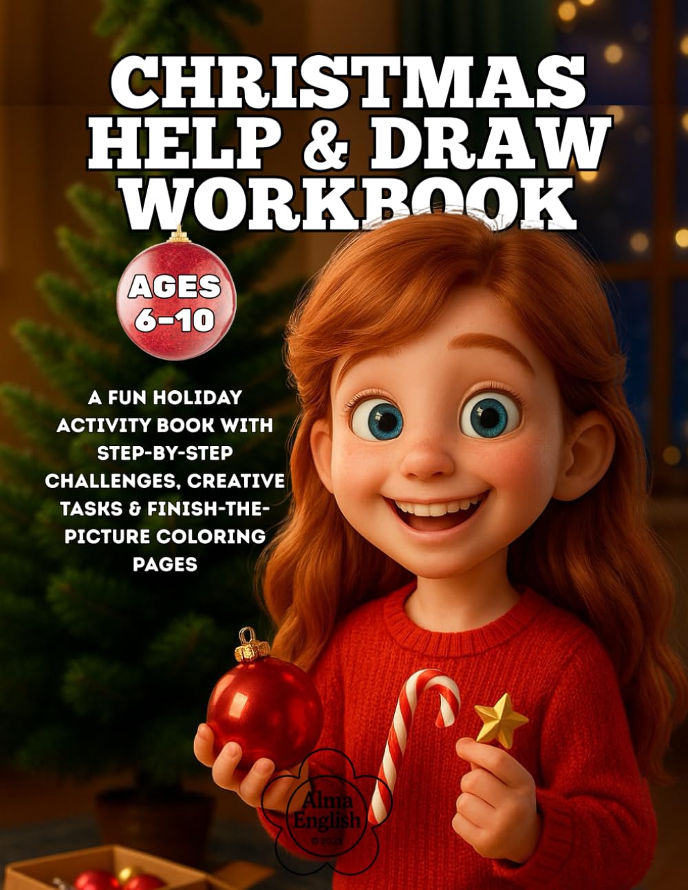 CHRISTMAS HELP & DRAW WORKBOOK Ages 6-10: A FUN HOLIDAY ACTIVITY BOOK WITH STEP-BY-STEP CHALLENGES, CREATIVE TASKS & FINISH-THE-PICTURE COLORING PAGES