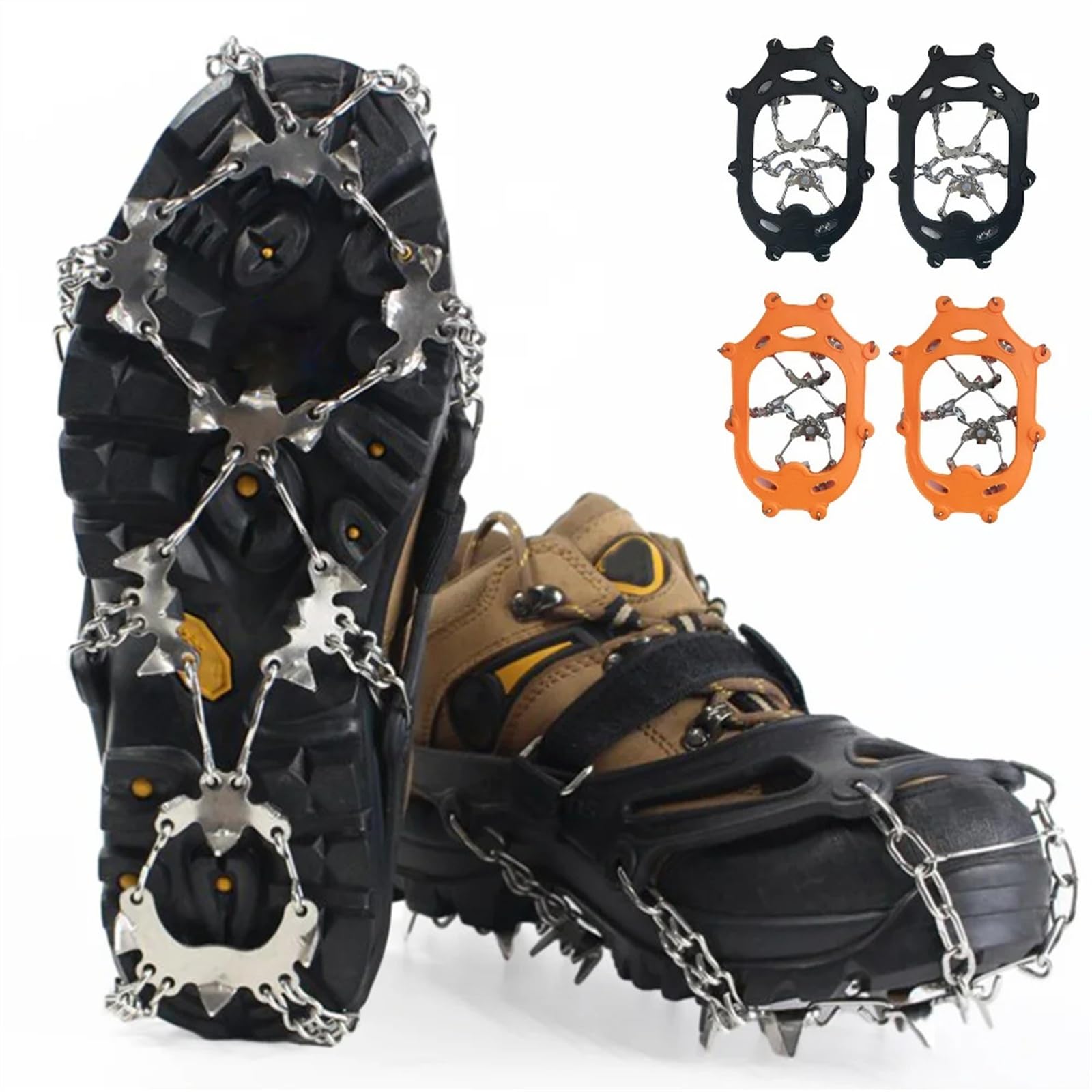 Antideslizante Crampones,Crampones Cadena 1 par de tacos de hielo ligeros de 24 dientes, tacos de Montañismo con bolsa de transporte, tacos de hielo for senderismo, escalada, trotar sobre hielo y niev