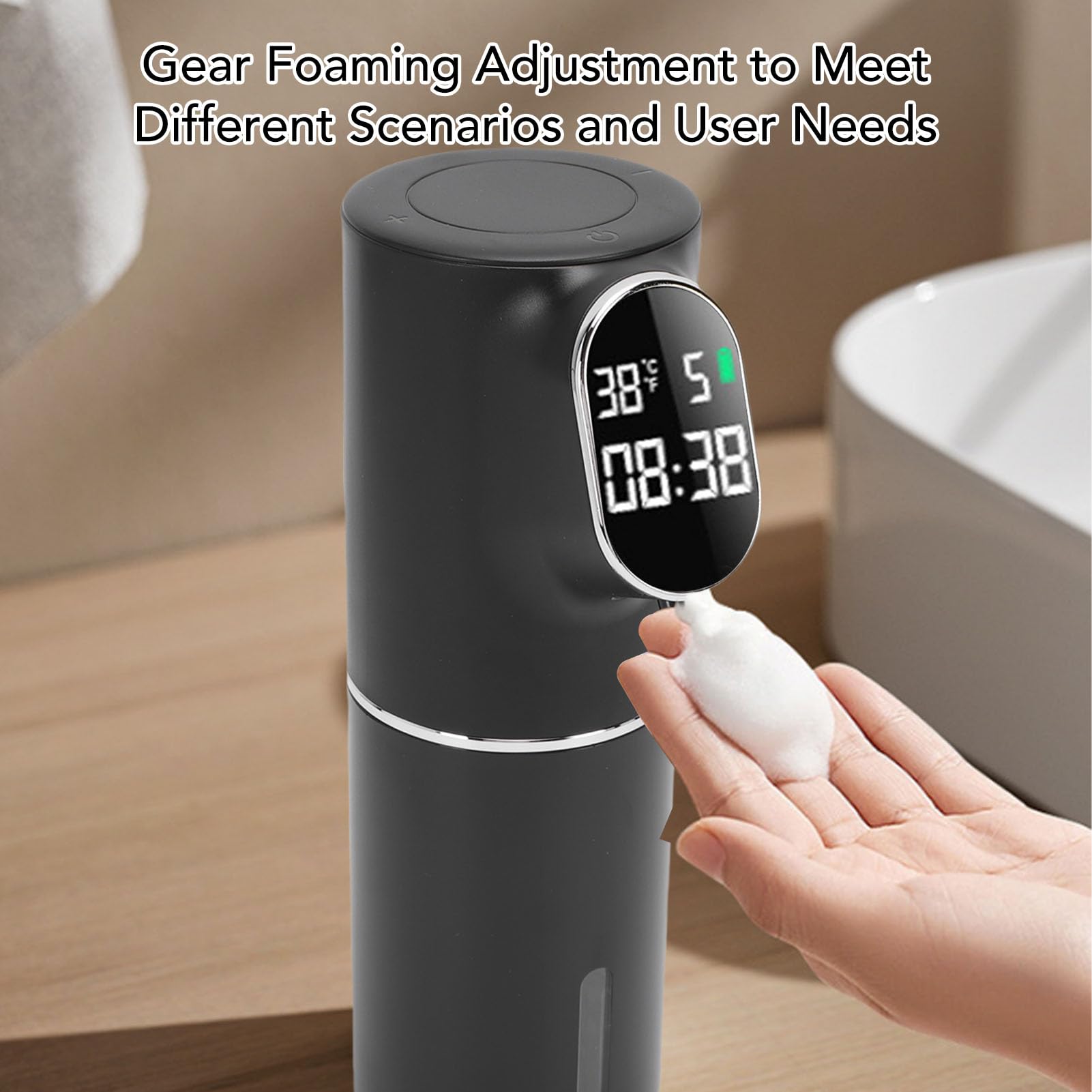 Dispensador automático de jabón espumoso Dispensador eléctrico de jabón de Manos sin Contacto Recargable por USB con Sensor Inteligente 320 ml Gran Capacidad para Cocina Baño (Negro)