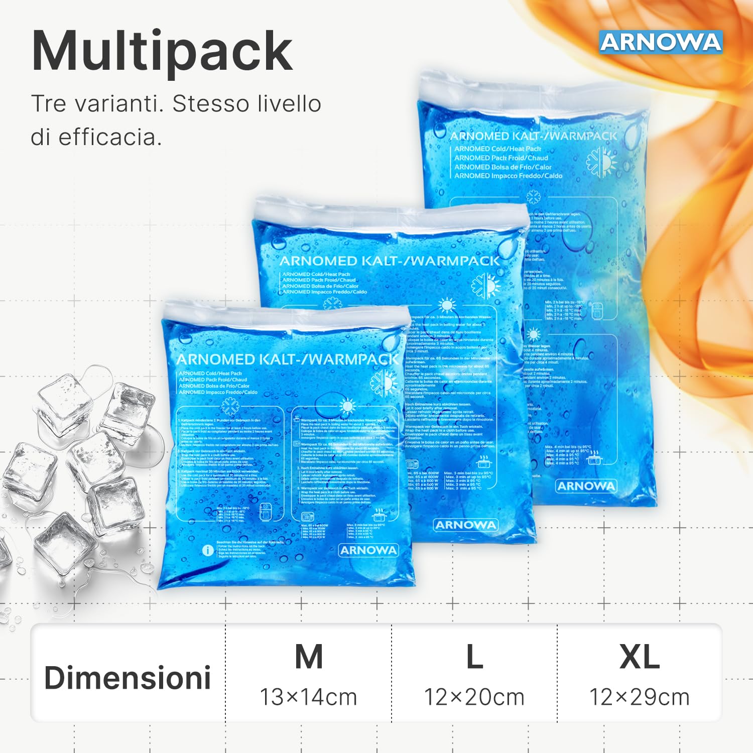6x ARNOMED® Cuscinetti di gel di raffreddamento riutilizzabili, 2 pezzi di taglie M, L e XL, Cuscinetti caldi/freddi riutilizzabili, impacchi freddi, cuscini di raffreddamento, Pad di raffreddamento
