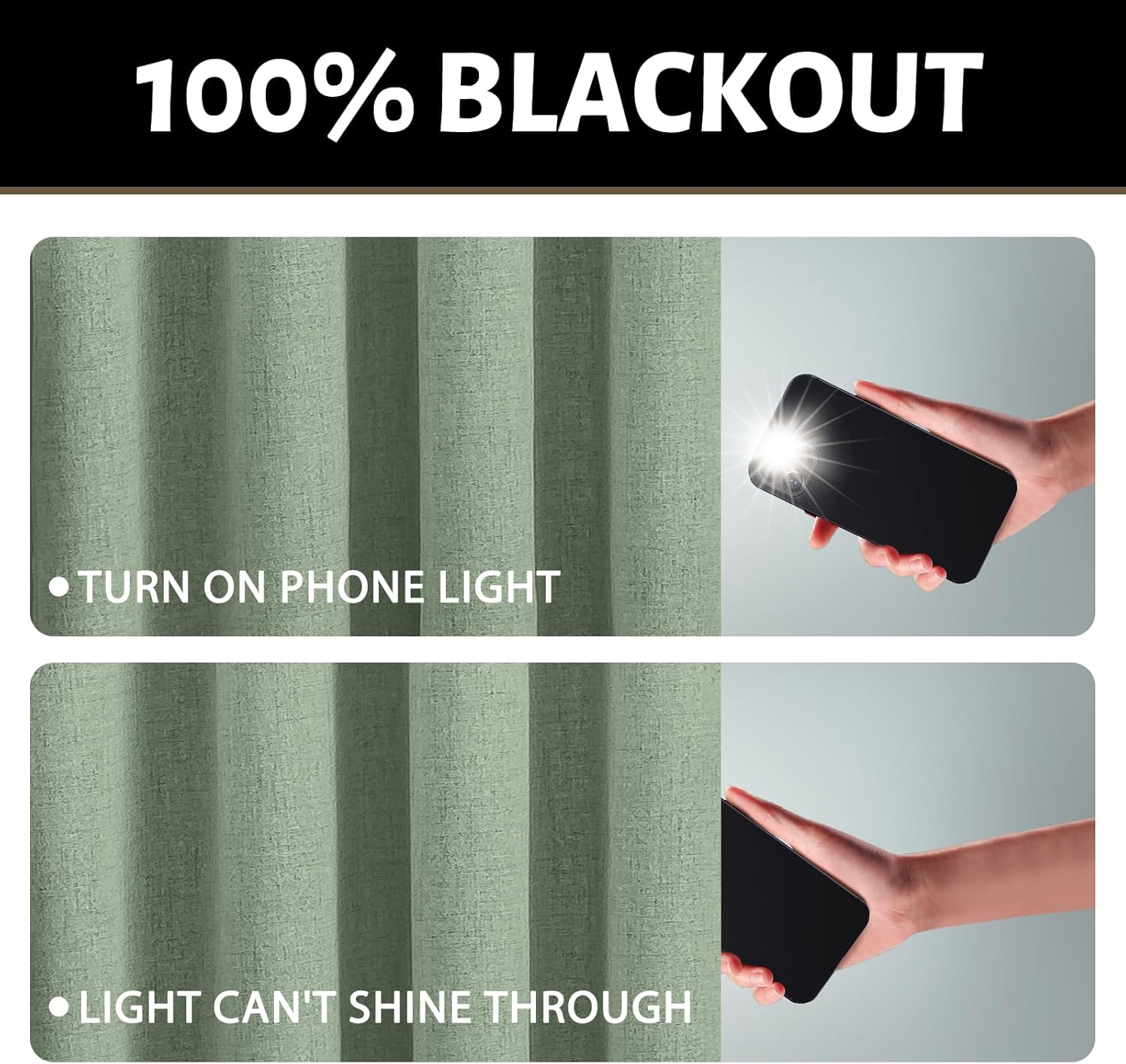 Yakamok Light Sage Green Linen Curtains 100% Blackout 84 Inches Long,Room Darkening Textured Curtains for Living Room Thermal Grommet Bedroom Curtains 2 Panels with White Liner 52"W x 84"L (Pack of 2) Linen Light Sage Green