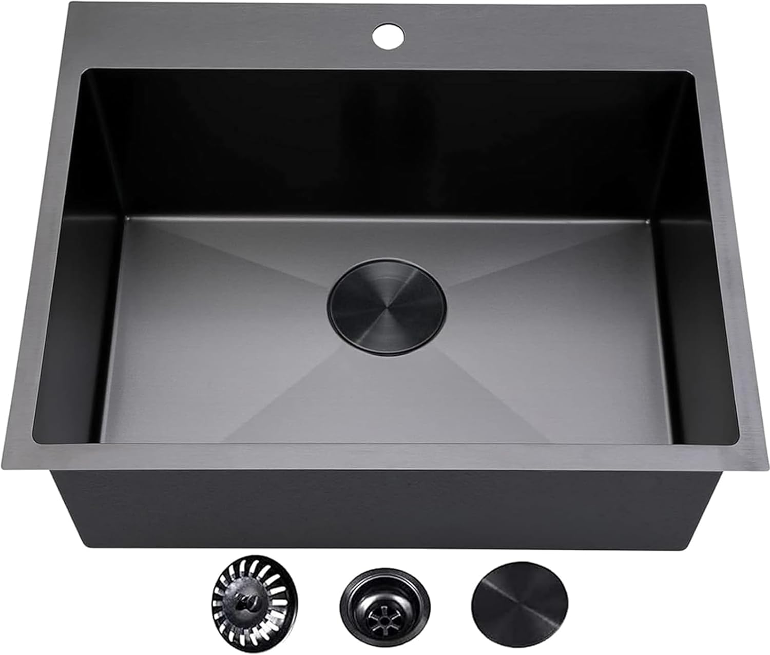 VCCUCINE 25 Inch Black Drop in Kitchen Sink,25x22 Inch Gunmetal Black Single Bowl Stainless Steel Basin Topmount Kitchen Sink,16 Gauge Metal Laundry Sink Black Small Kitchen Sink 25x22inch Drop in Gunmetal Black