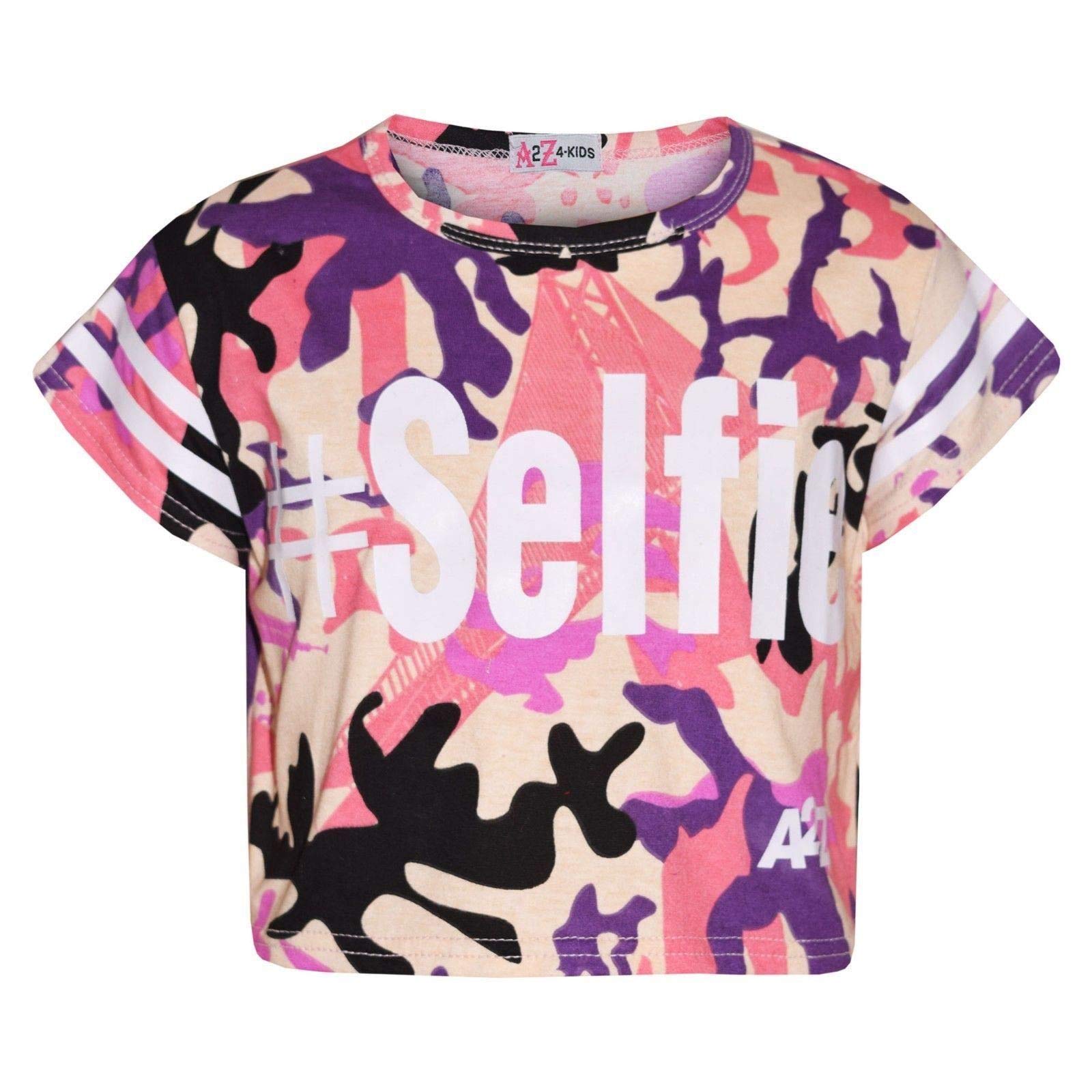 A2Z 4 Kids Girls Top Selfie Camouflage Trendy - Camo Selfie Crop Top Baby Pink 11-12