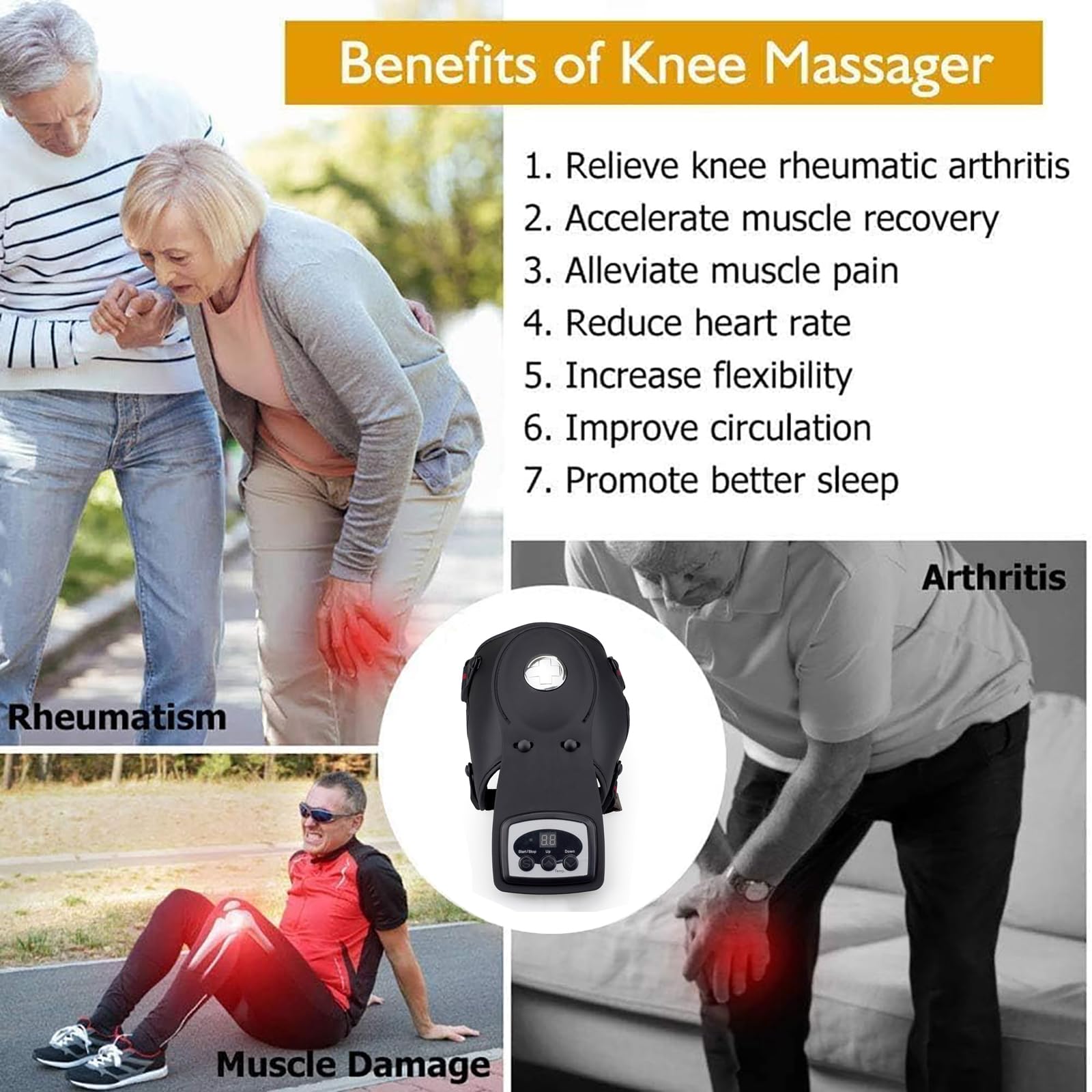 Masajeador De Rodillas con Calor, Rodillera con Calor, Temperatura Ajustable De 45-72 °C Y Función De Memoria De Temperatura, Diseño Ergonómico para Aliviar El Dolor De Rodilla, para Artritis