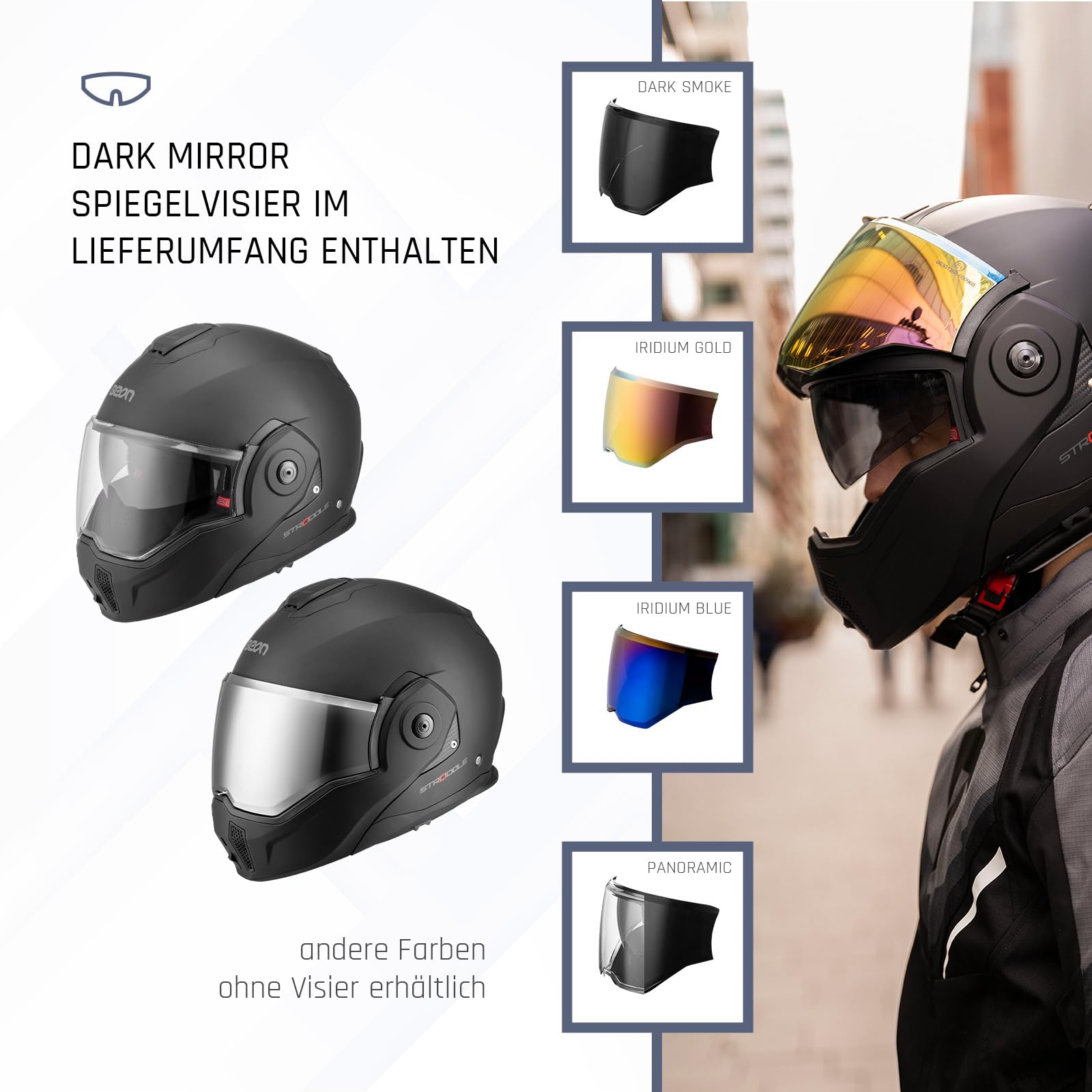 BEON Stradale Motorradhelm Klapphelm – Systemhelm mit Visier & Sonnenblende, 180° Flip-Up Integralhelm für Damen & Herren, Roller- & Motorradhelm