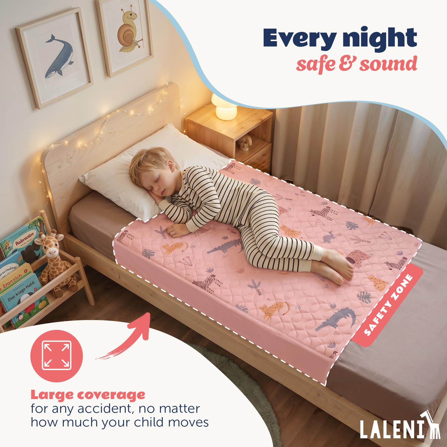 Laleni Wodoodporny Ochraniacz na Materac dla Dzieci 90x90 cm Zestaw 2 szt. - OEKO-TEX Nie Szeleści - Podkład ze Skrzydłami - Zwierzęta