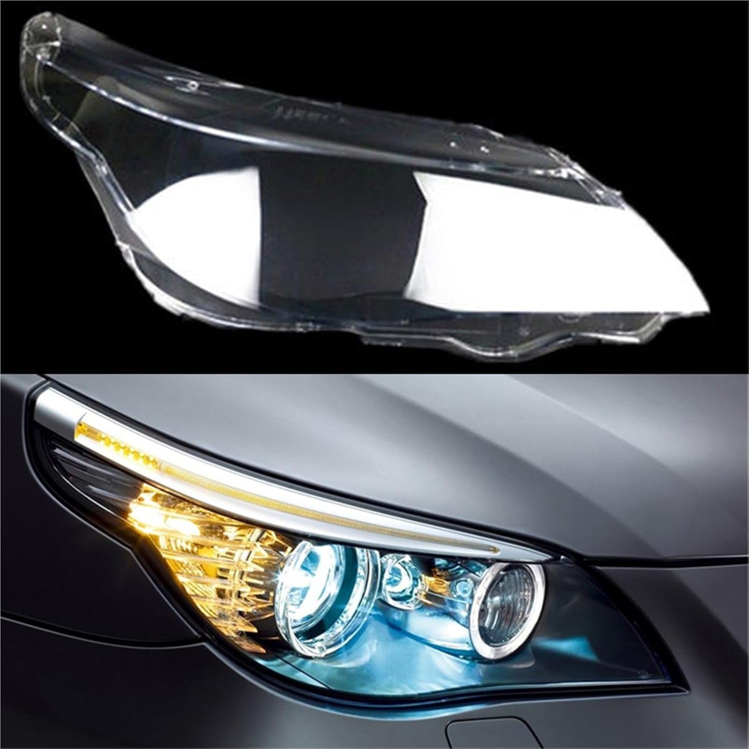 Compatible for BMW 5 Series E60 E61 520i 523 525 530i 2004 2005 2006 2007 2008 2009 2010 Car Headlight Cover Headlamp Lens Auto Shell(A Piar) (Right)