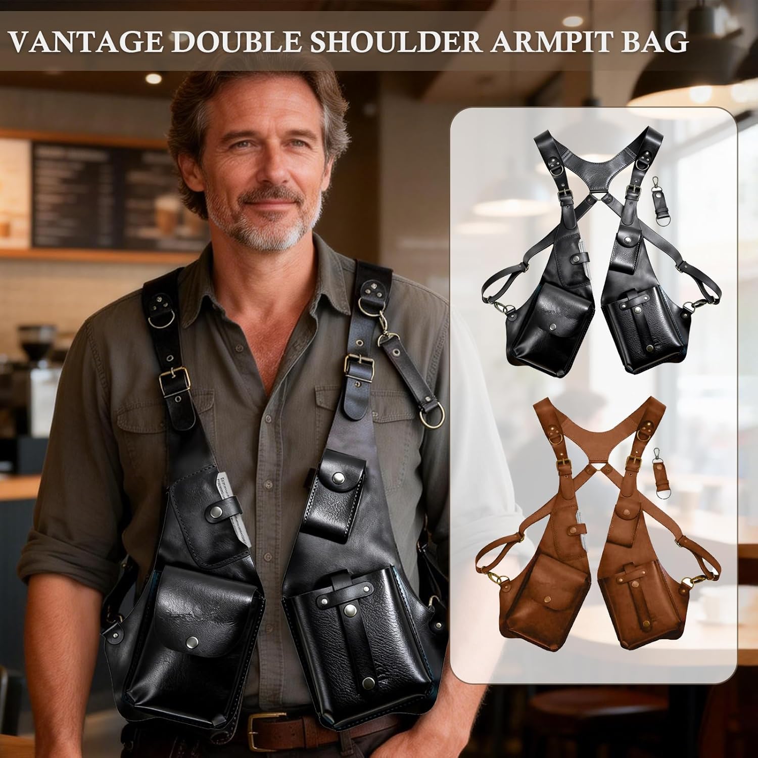 Colaxi Adjustable PU Leather Shoulder Holster Bag, Men Anti-Theft Underarm Strap Wallet Pocket, Phone Shoulder Holster Bag - Image 2