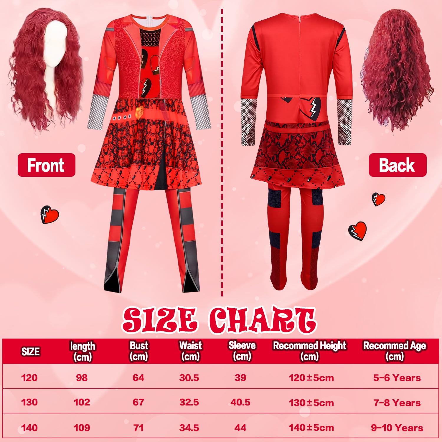 TOYTOPIE Rise Of Red Costume for Girls Red Hero Costume Set including Long Sleeve Jumpsuit, Wig and Gloves - Image 3