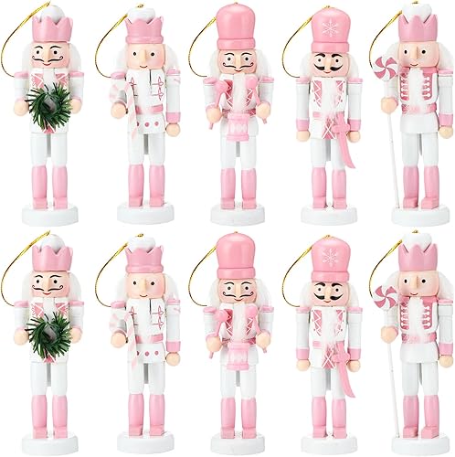 Jetec 10 adornos navideños de cascanueces de madera, decoraciones colgantes de cascanueces de 5 pulgadas de alto, figuras de cascanueces,