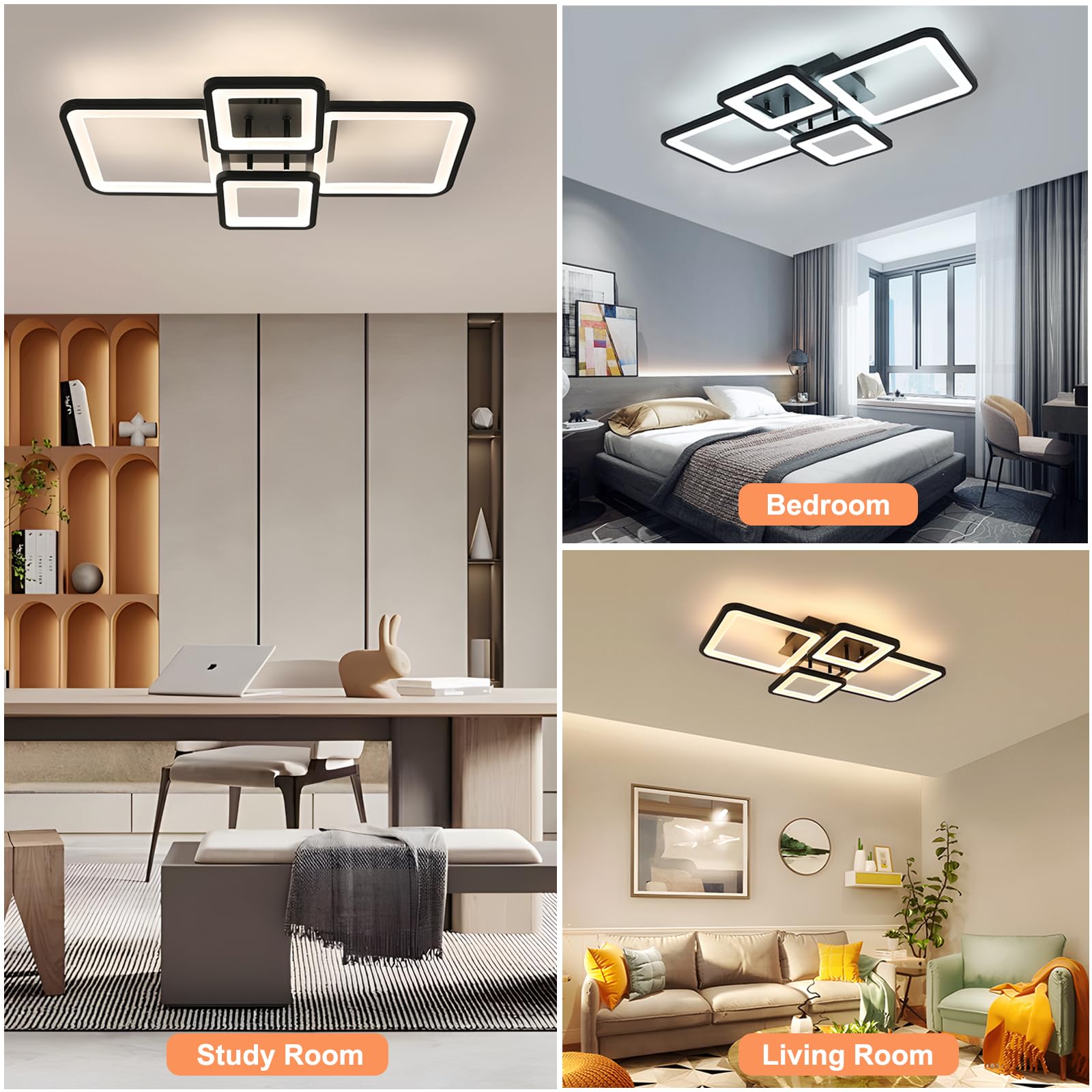 Toolight - Lámpara de techo LED, regulable con mando a distancia, 62 cm, para salón dormitorio, Negro | Toolight - Lámpara de techo LED, regulable con mando a distancia, 62 cm, para salón dormitorio