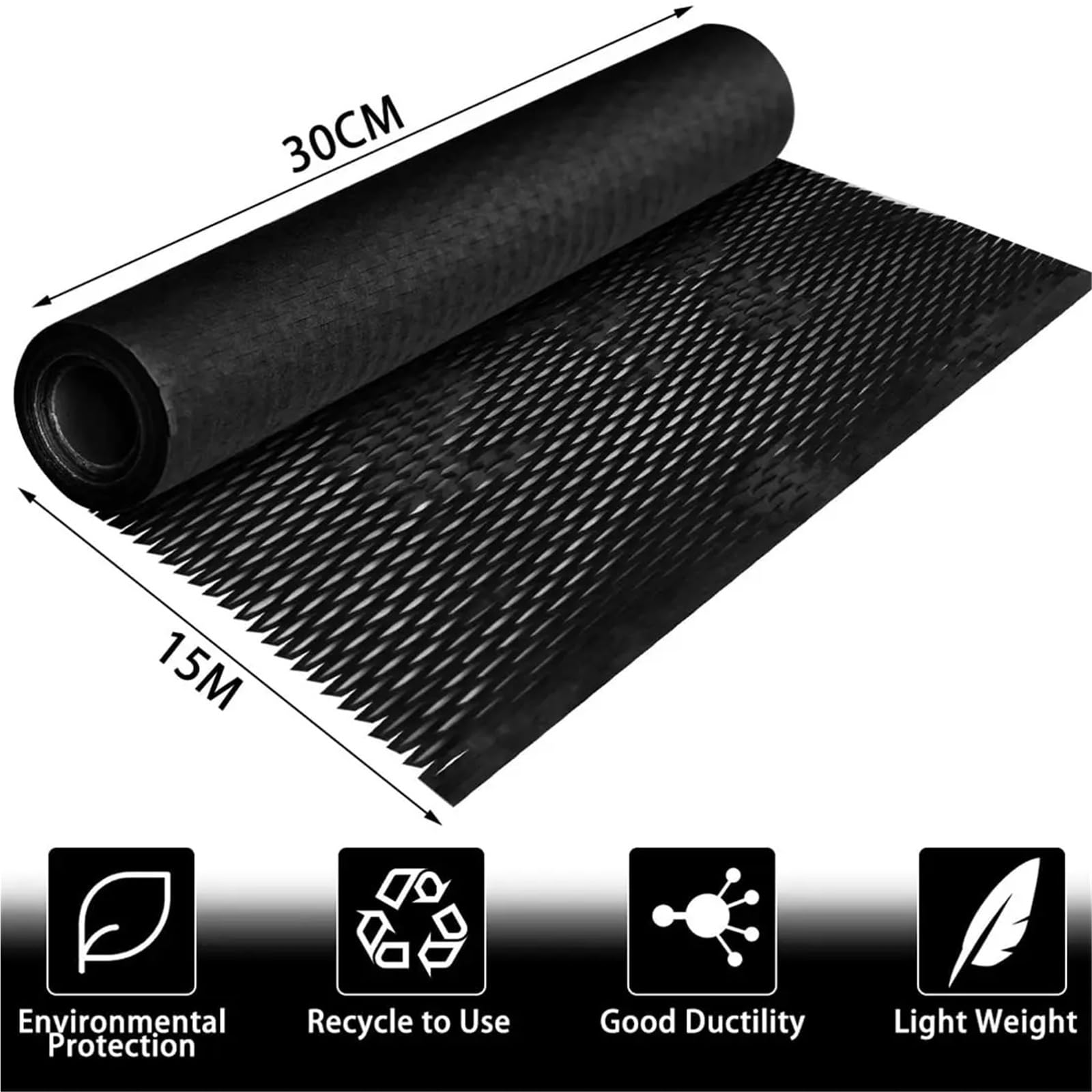 Folia bąbelkowa/papier opakowaniowy, Rolka papieru opakowaniowego o strukturze plastra miodu, 30 cm x 15 m(Black 30cmx15m)