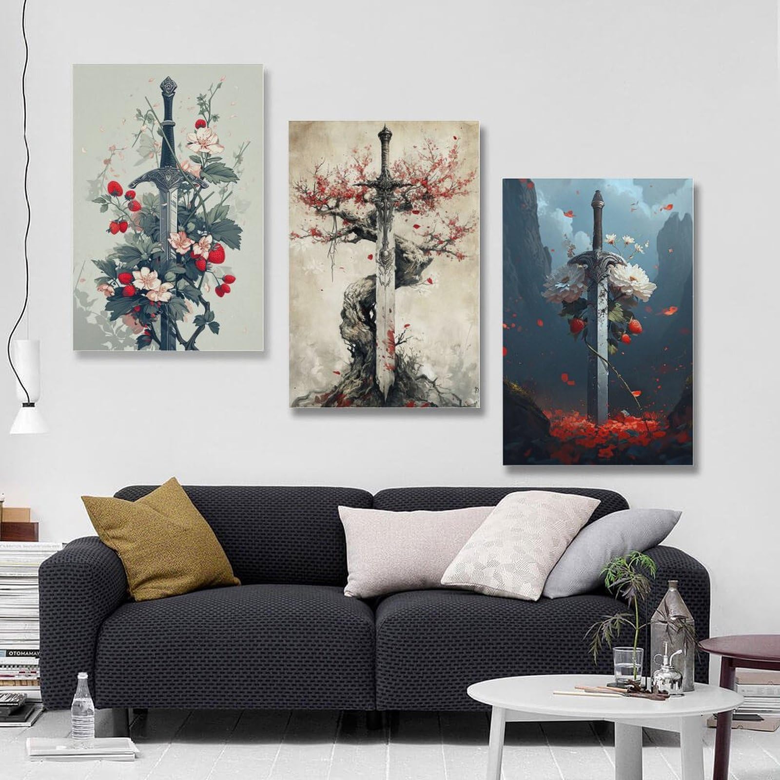 Amazon.co.jp: 3枚 植物に囲まれた戦争の剣 絵画 インテリア ポスター