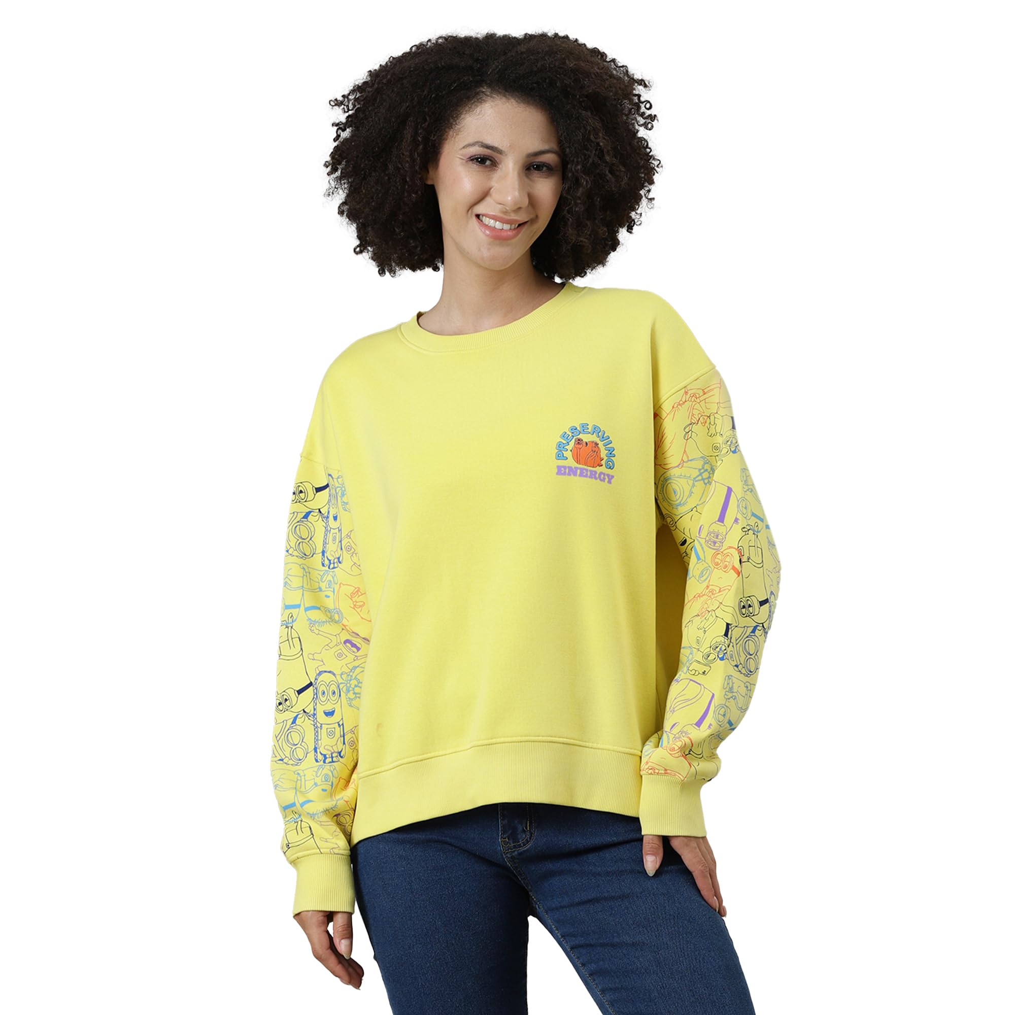 Free Authority Minions Printed Relaxed Fit Sweatshirt for Women-picture-14