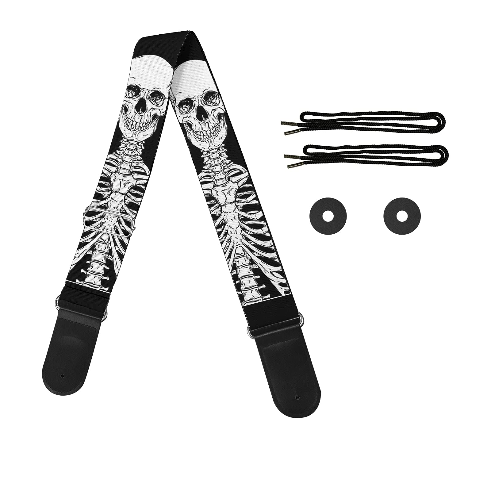 Jeiento Skull Print Halloween Guitar Shoulder Strap with Guitar Pick Pocket with Comfortable Edge Webbing Fit Most People